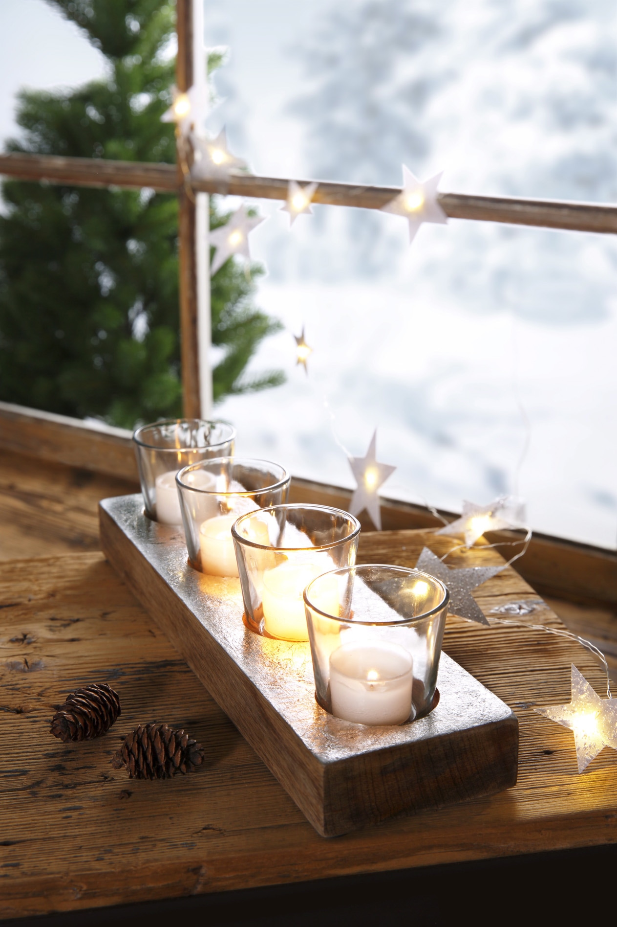 »Weihnachtsdeko, massivem 35 Raten gewischt, weiß Holz, Teelichthalter auf Creativ cm aus kaufen ca. Adventsleuchter«, deco Länge