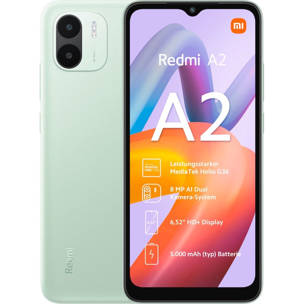 Xiaomi Smartphone »Redmi A2 2GB+32GB«, Hellgrün, 16,6 cm/6,52 Zoll, 32 GB Speicherplatz, 8 MP Kamera