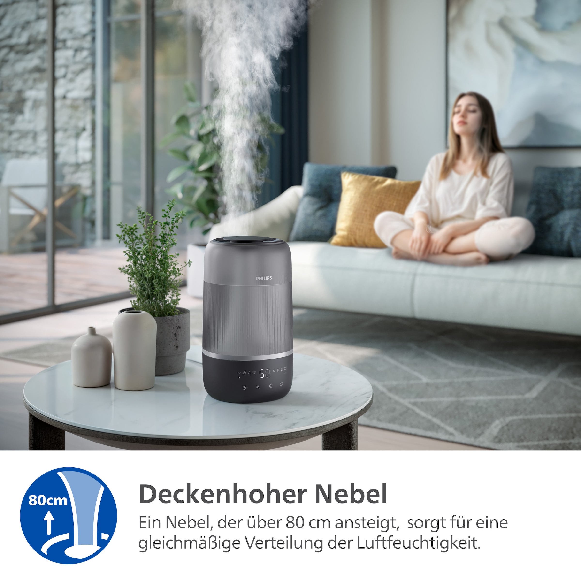 Philips Luftbefeuchter »HU1510 1000 Series, ultraschall«, 3 l Wassertank, für 41 m² Räume, mit Aroma-Diffusor, Stimmungslicht, App verbunden