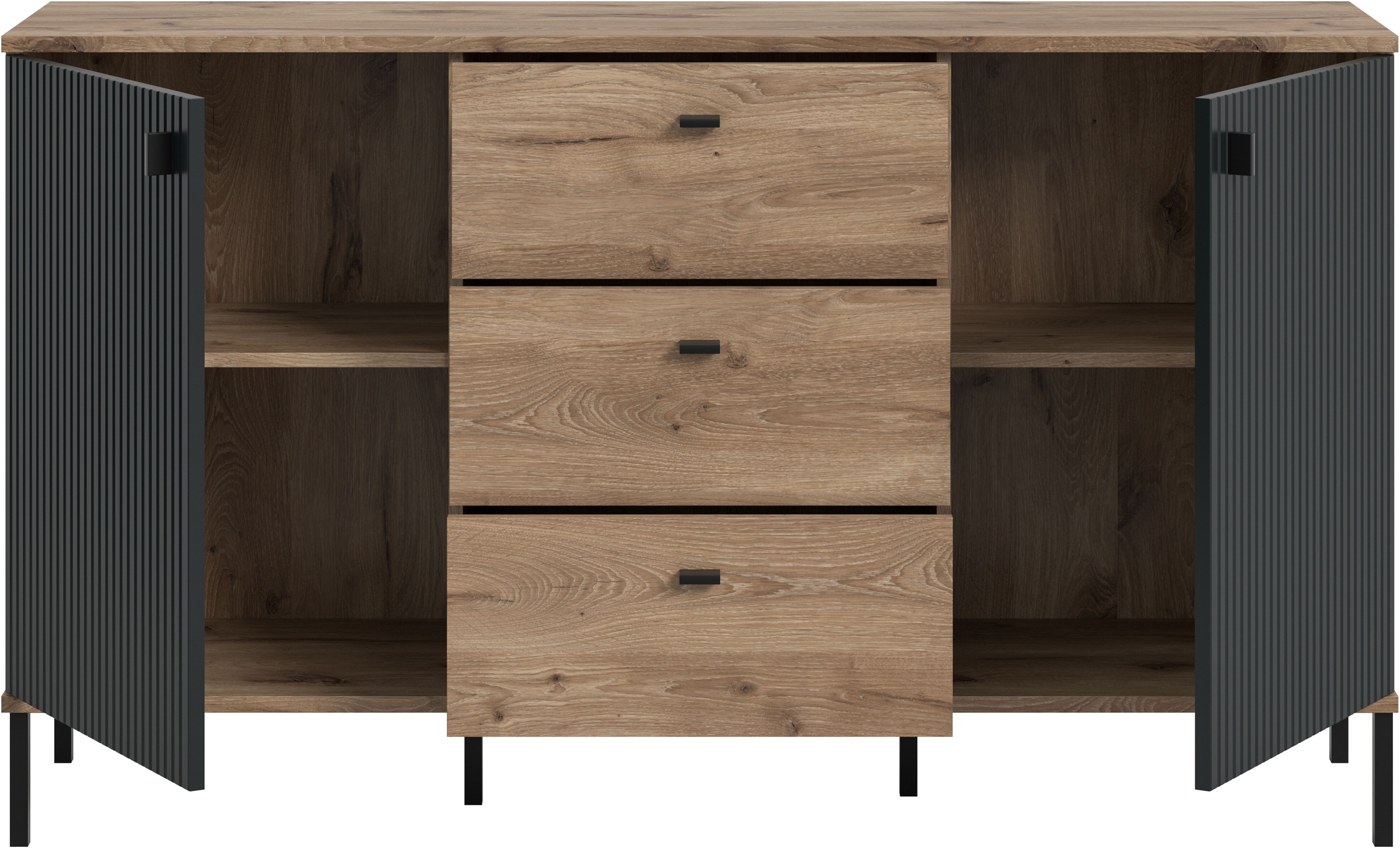 INOSIGN Sideboard »TREVERK, Breite: 154 cm, hochwertige MDF-Front schwarz tiefzieh« 1 Stk. tlg. Sideboard, Wohnzimmer, Esszimmer