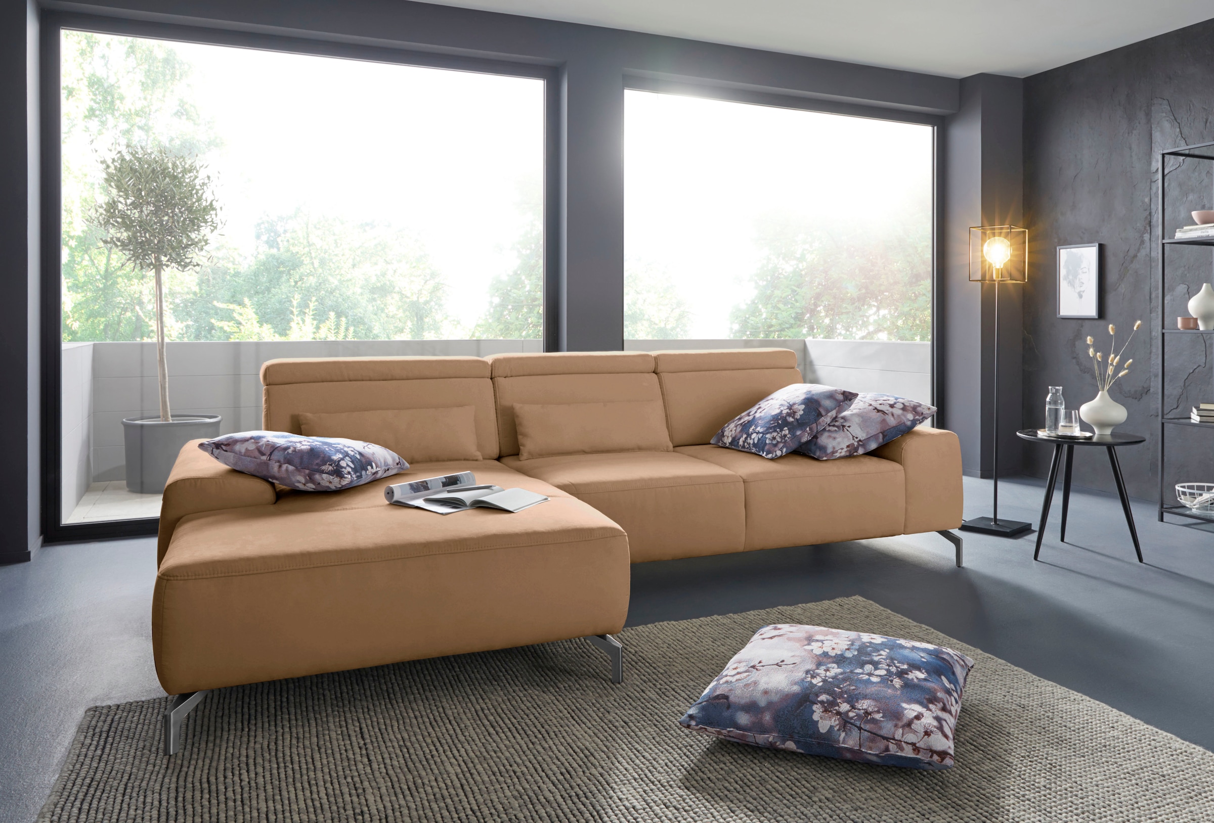 sit&more Ecksofa »Gizeh L-Form«, Fußhöhe 15 cm, inklusive Sitztiefenverstellung und Kopfteilverstellung