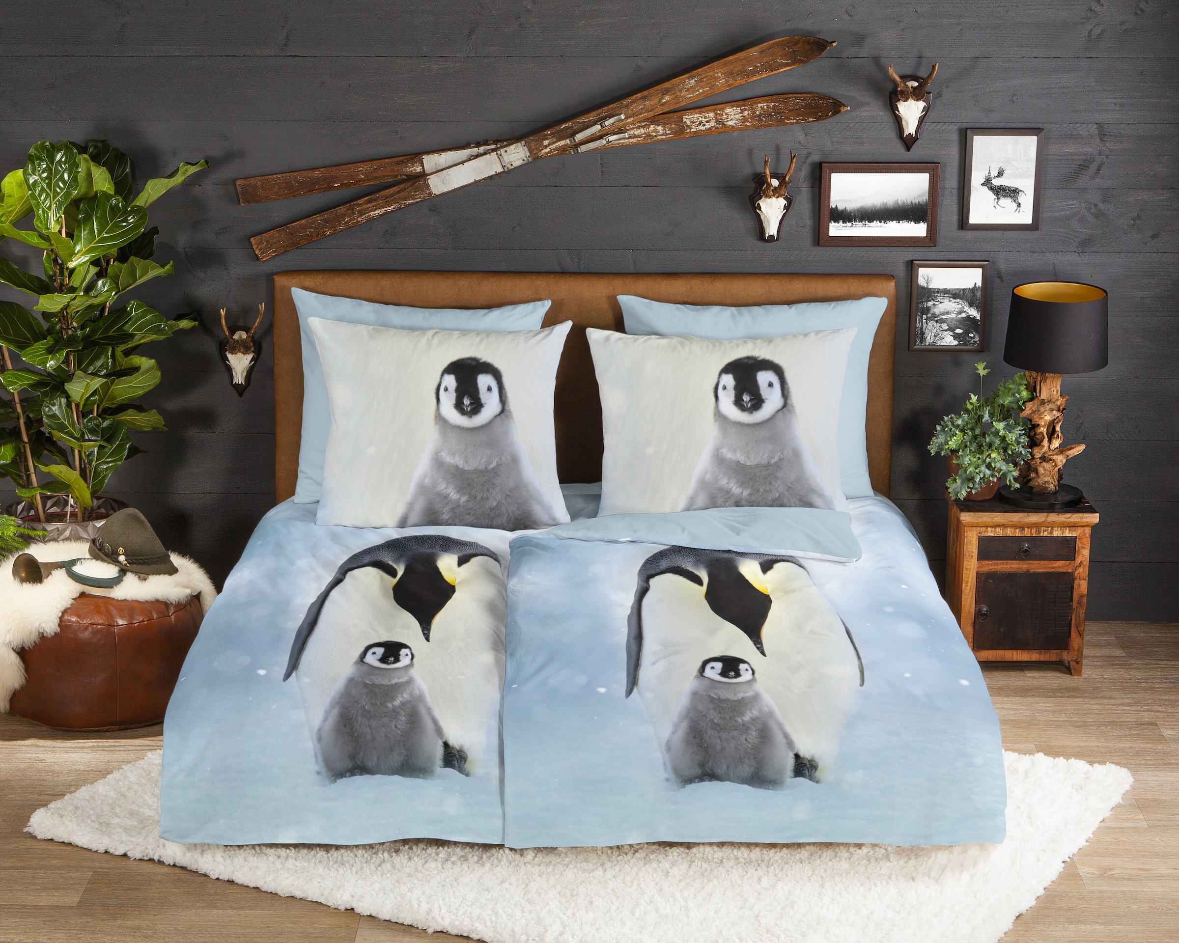 good morning Wendebettwäsche »Pinga«, Flanell, Biber, Winter, Warm, Reißverschluss, Wende, Pinguine, Schnee