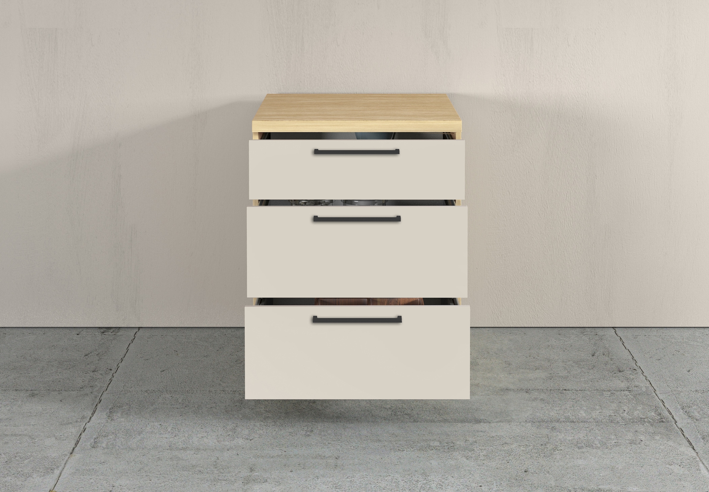 KOCHSTATION Unterschrank »Luna, Küchenunterschrank, Unterschrank mit Schubladen, Made in Italy« B/T/H: 60 × 60 × 85 cm, mit 3 Schubkästen, 3,5 cm starke Oberplatte