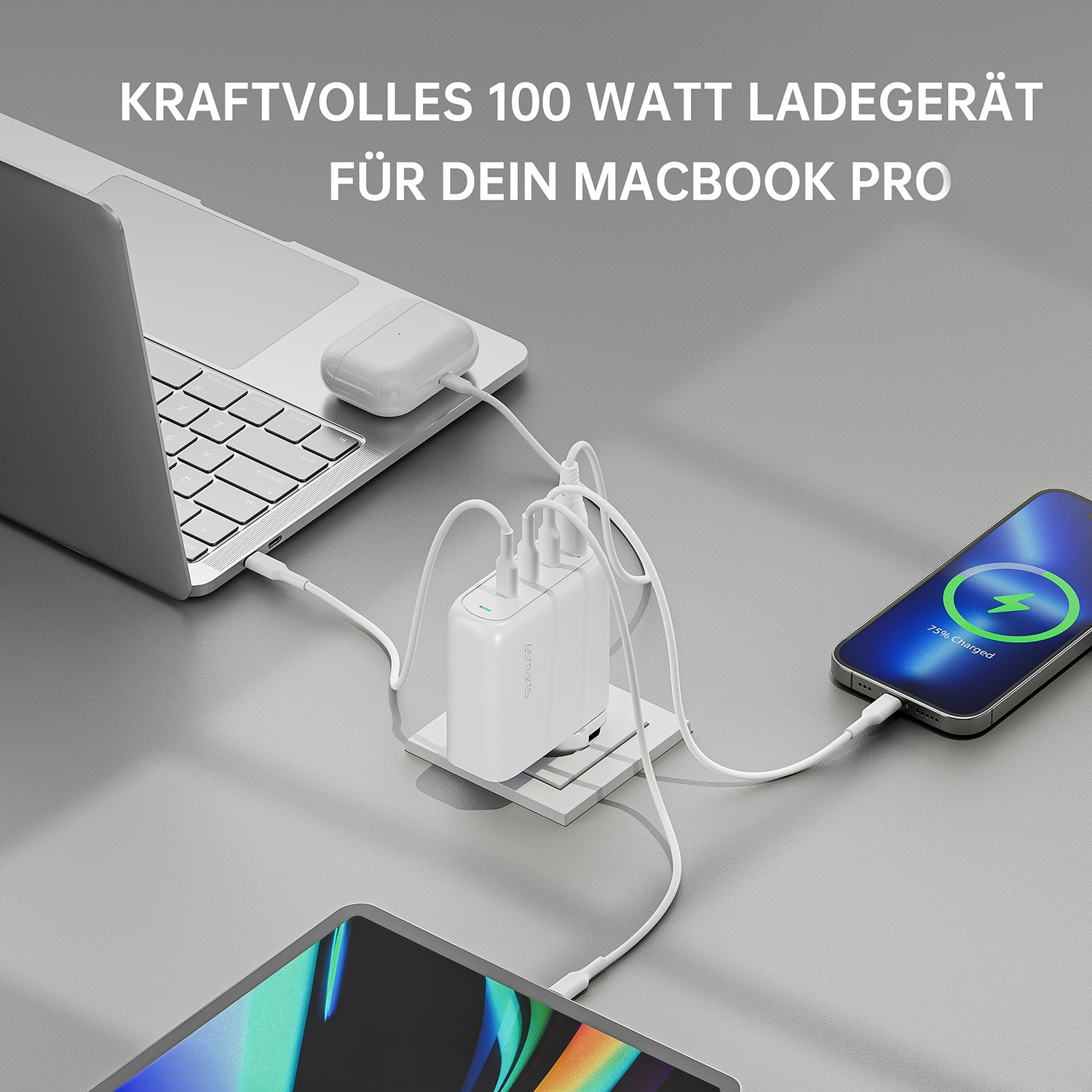 4smarts USB-Ladegerät »Ladegerät GaN Flex Pro 100W 3 USB-C+1 USB-A«, (Schnellladeprotokolle PD 3.1, QC 4+, PPS, AFC, SCP, FCP und 2.4A Apple), Laptop Netzteil Ladegerät für MacBook Lenovo HP ASUS Notebook-Netzteil
