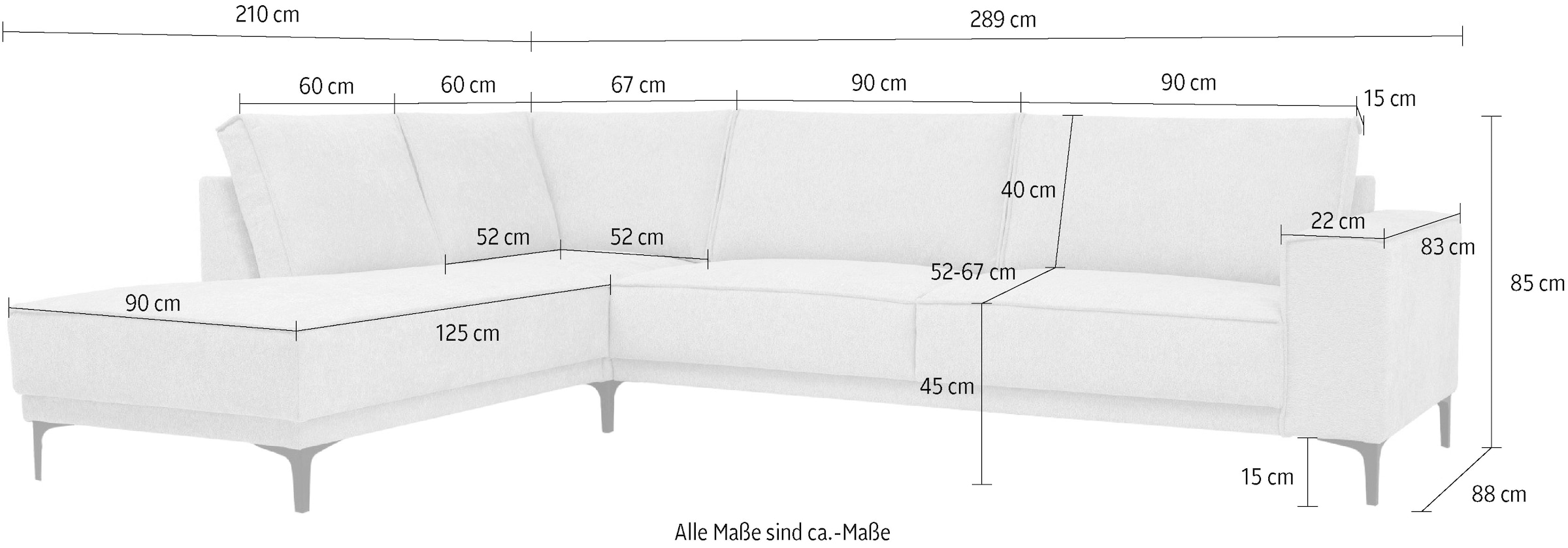 Places of Style Ecksofa »Polsterecke Oland, Struktur, Flachgewebe, Luxus-Microfaser, Boucle«, L-Form, 289 cm, Wellenunterfederung, Skandi-Design, Metallfüße