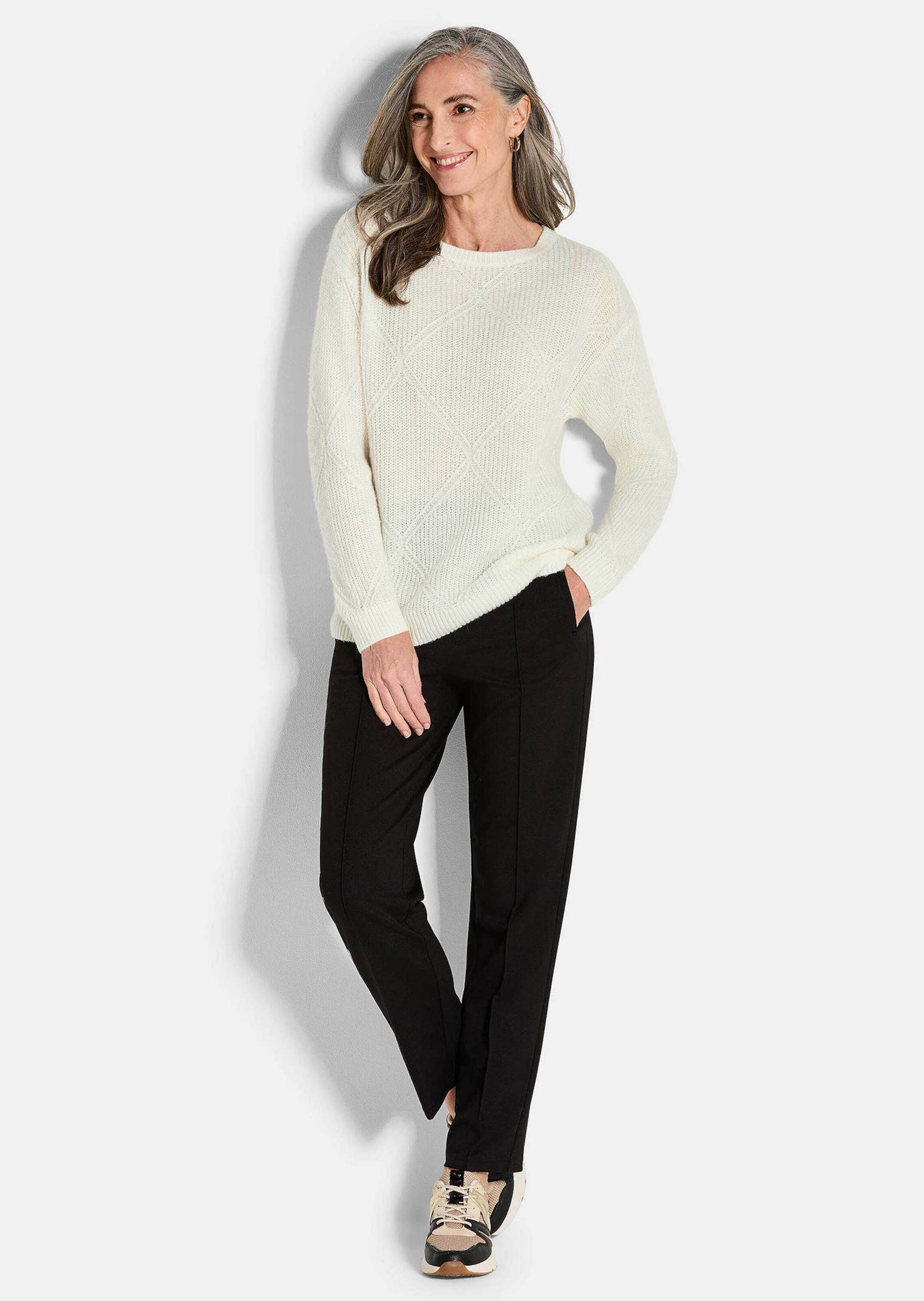 GOLDNER Rundhalspullover »Kurzgröße Langarm Pullover mit Rautenmuster« Rautenmuster