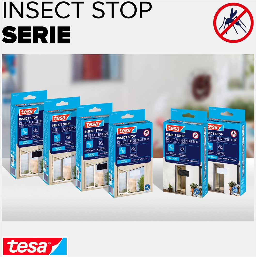 tesa Fliegengitter-Gewebe »Klett Fliegengitter für Fenster - Insektenschutz« Packung, Fliegennetz, Klettband, 1 Stk. tlg. Fliegen Netz - 110 cm x 130 cm