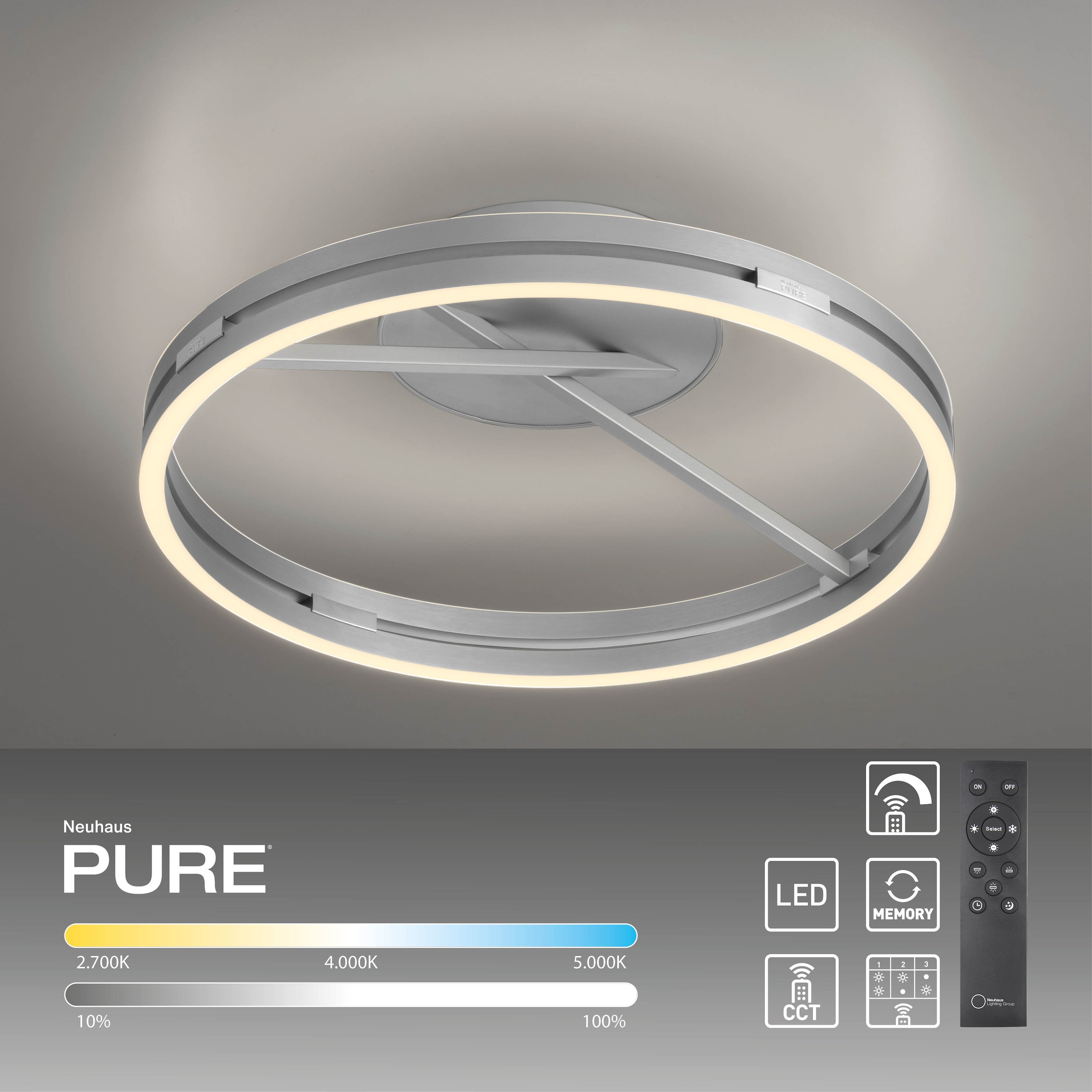 Neuhaus PURE LED Deckenleuchte »PURE Loop« LED-Board 1 Stk. warmweiß - kaltweiß Dimmbar über Fernbedienung, CCT, separat steuerbar