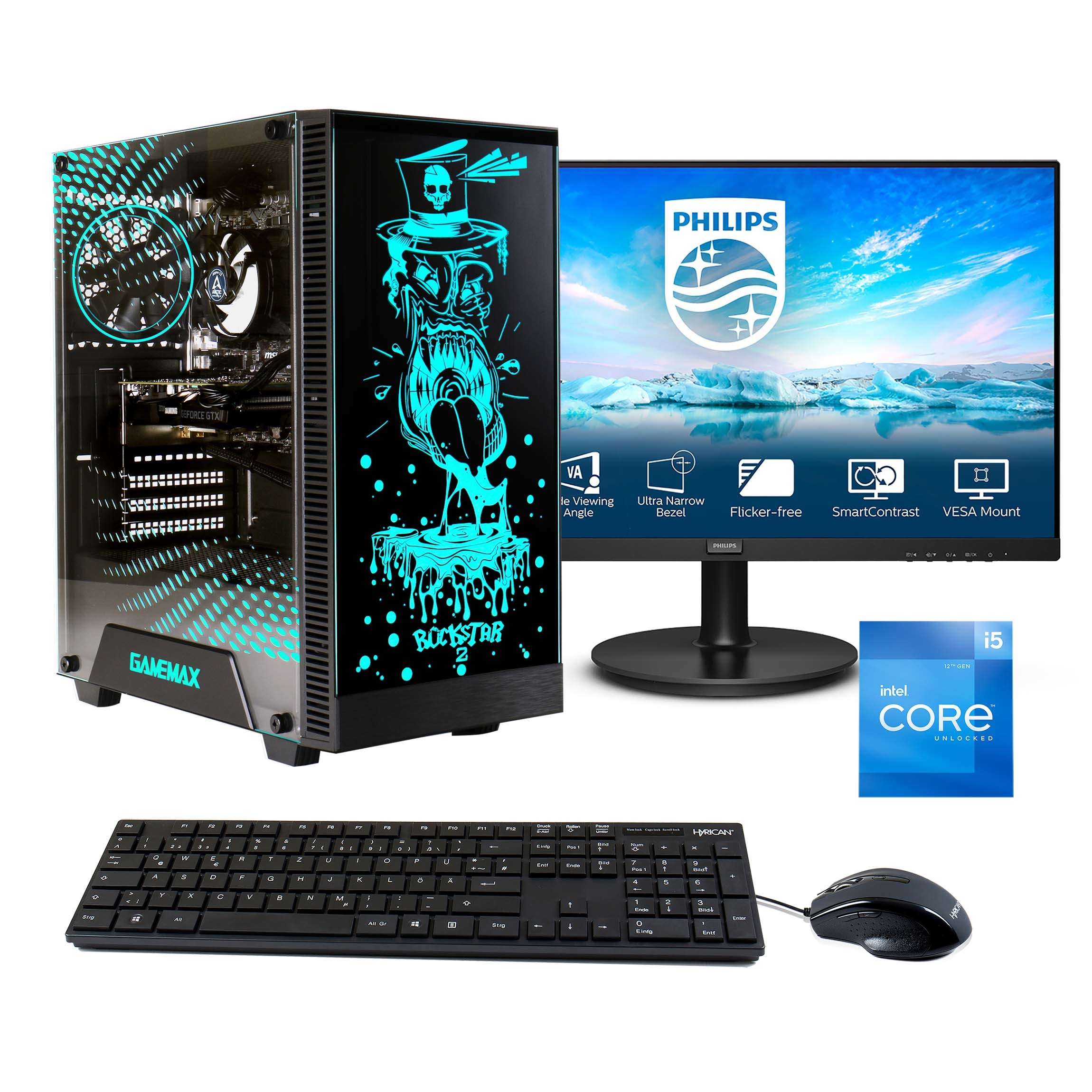 Hyrican Gaming-PC-Komplettsystem »Rockstar SET02309«, Windows 11, Intel Core i5-12400F,inklusive 24" Monitor Philips 241V8LA