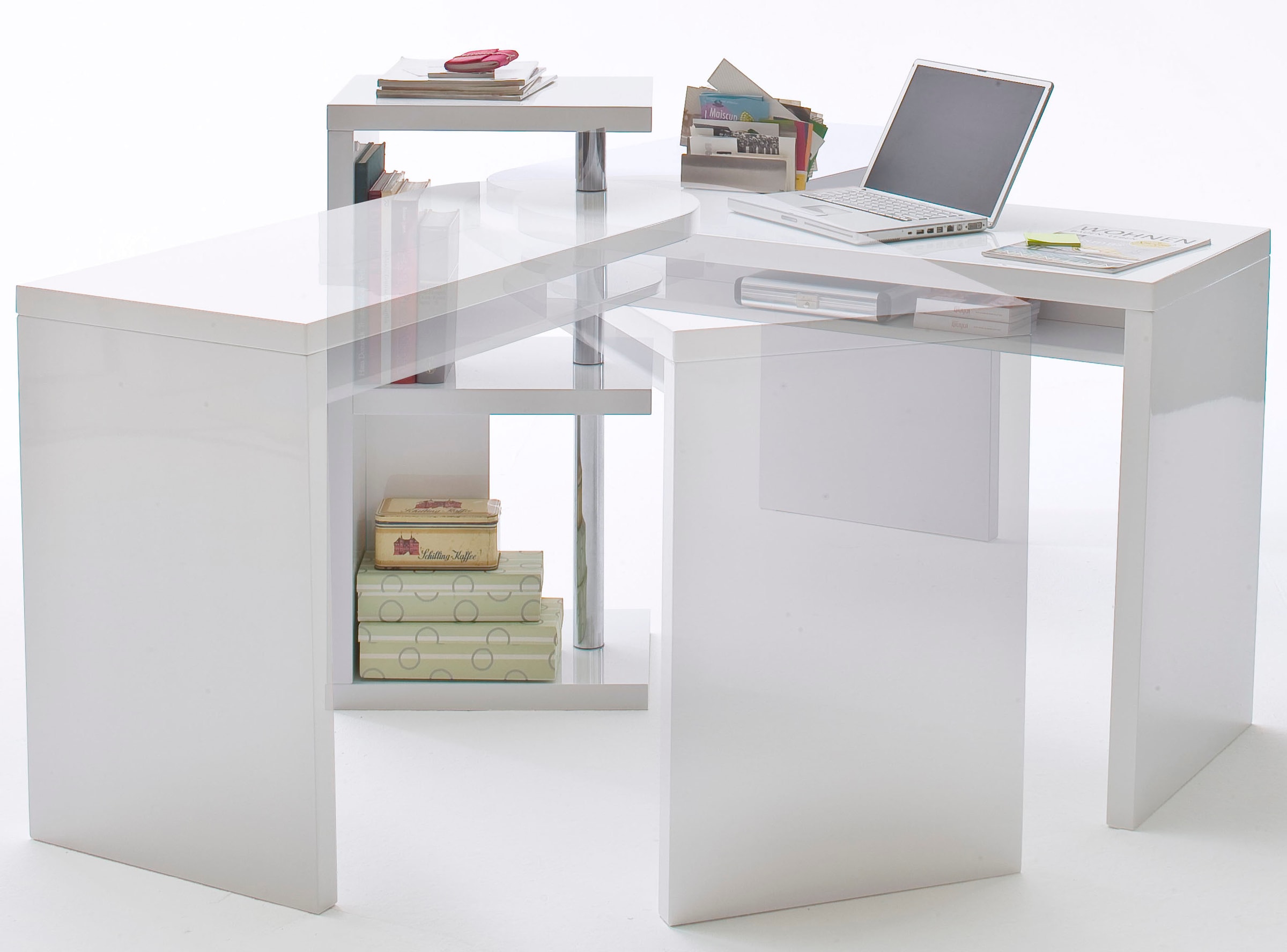 MCA furniture Schreibtisch »Mattis«, mit Regalelment weiß hochglanz, Tischplatte schwenkbar