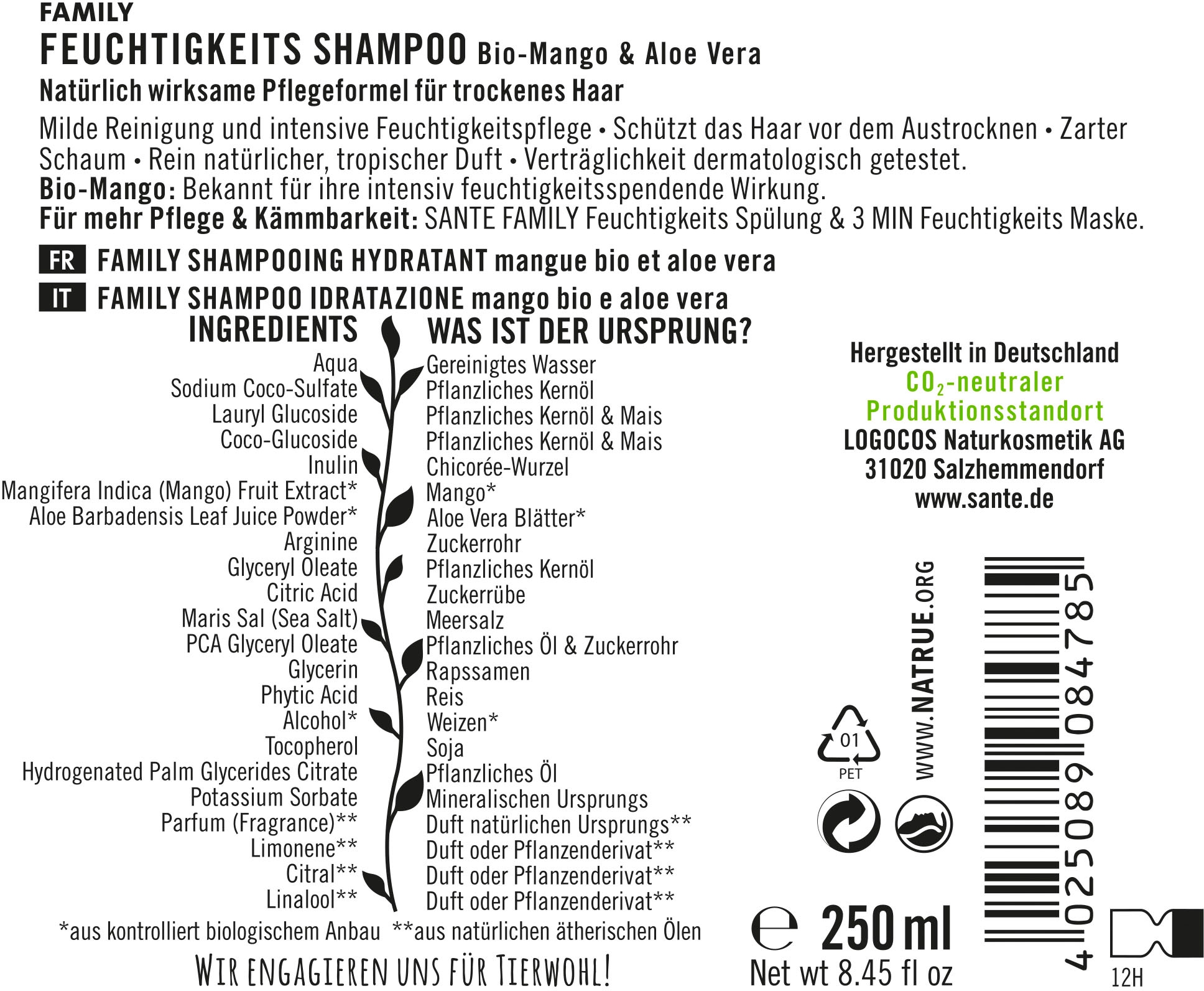 SANTE Haarshampoo »FAMILY Feuchtigkeits Shampoo« bei ♕ | Haarmasken