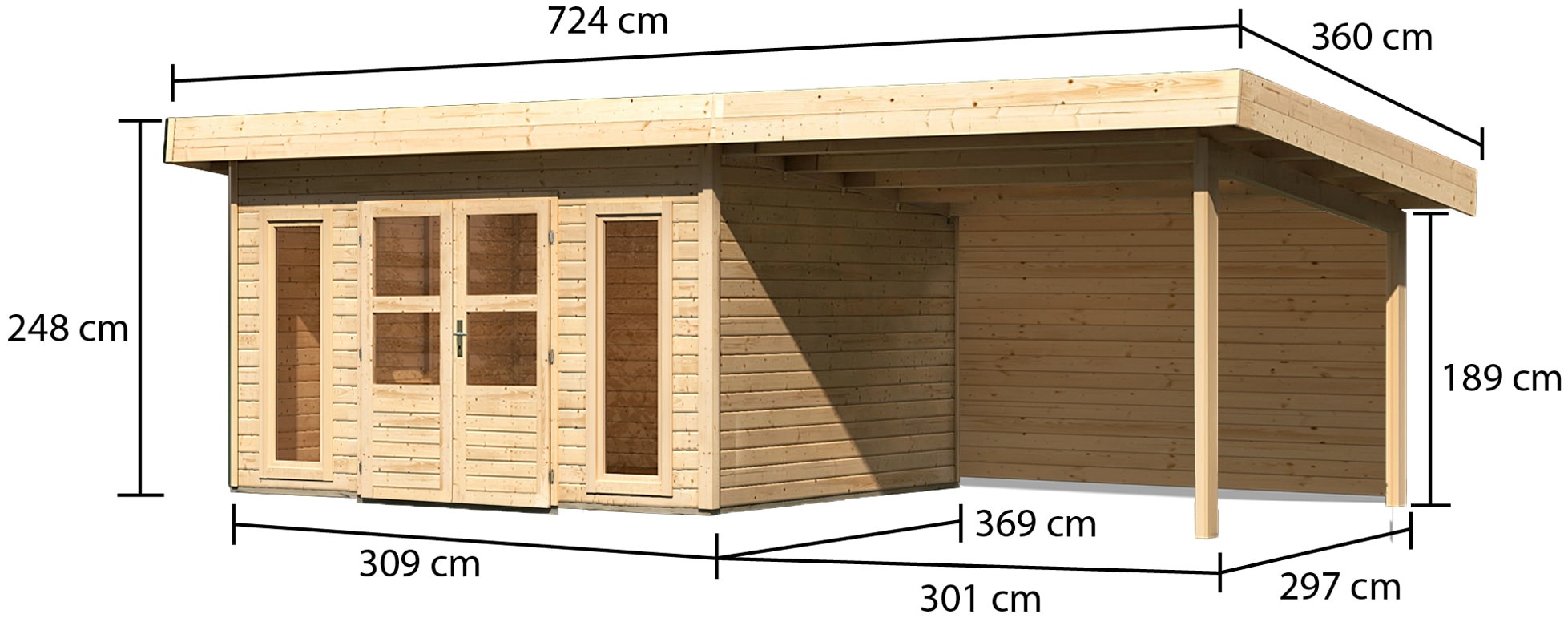 KONIFERA Gartenhaus »Perlsee 4« mit Anbaudach