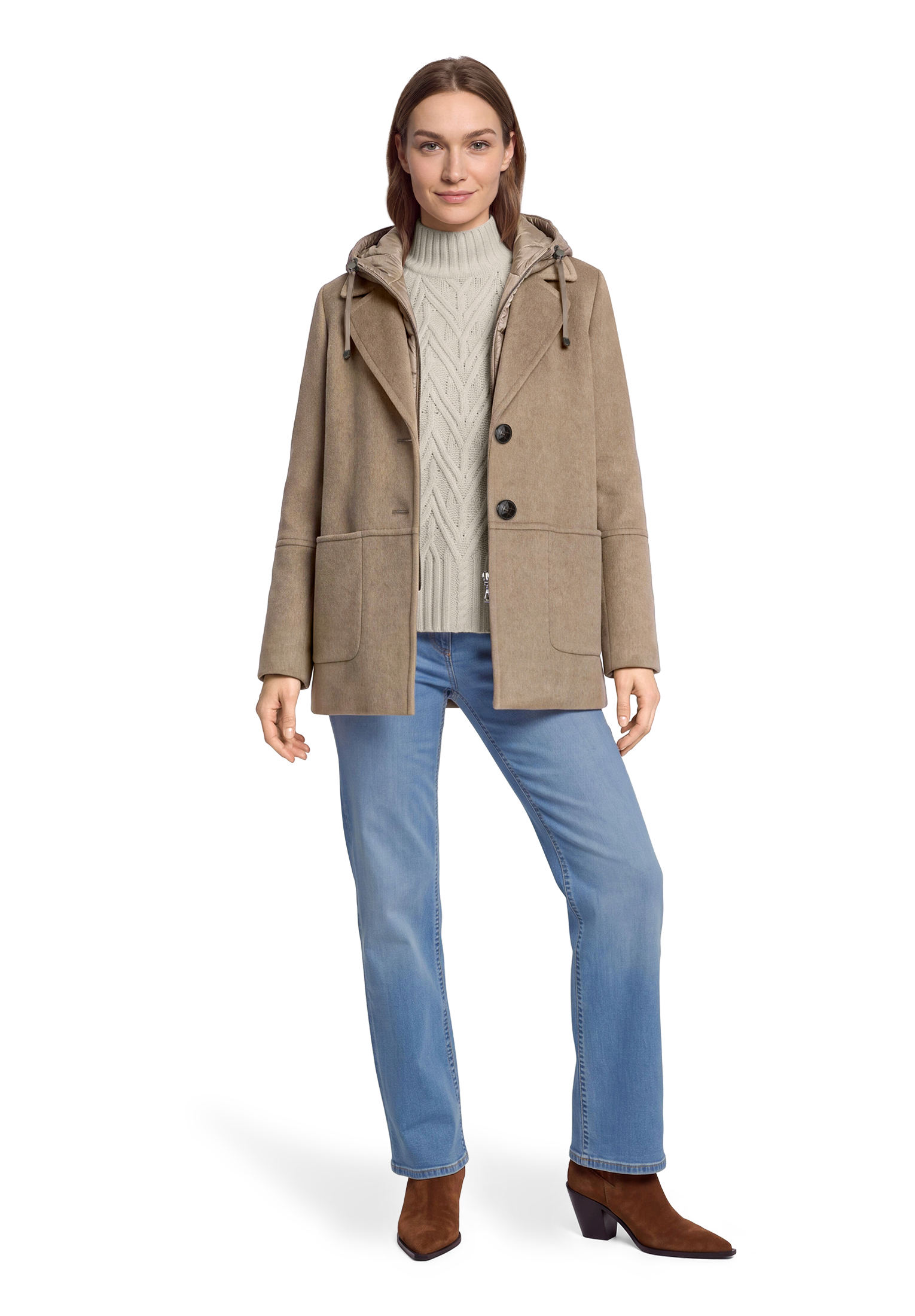 Gil Bret Wolljacke mit Kapuze mit Reverskragen und Steppkapuze
