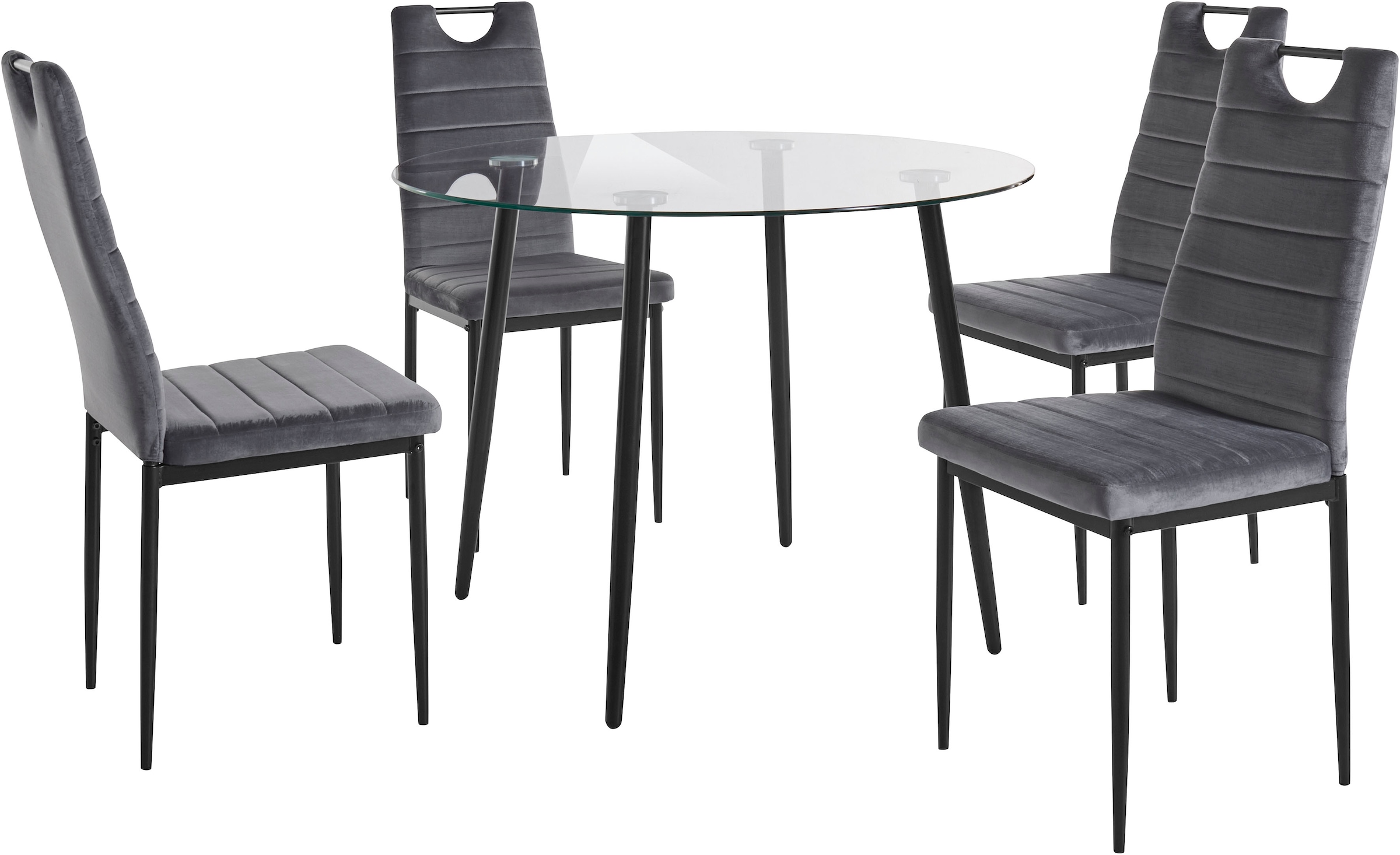 INOSIGN Essgruppe, (Set, 100 Glastisch, runder Samtstoff auf cm Rechnung 5 Ø und tlg.), 4 kaufen Bezug Esszimmerstühlen, aus