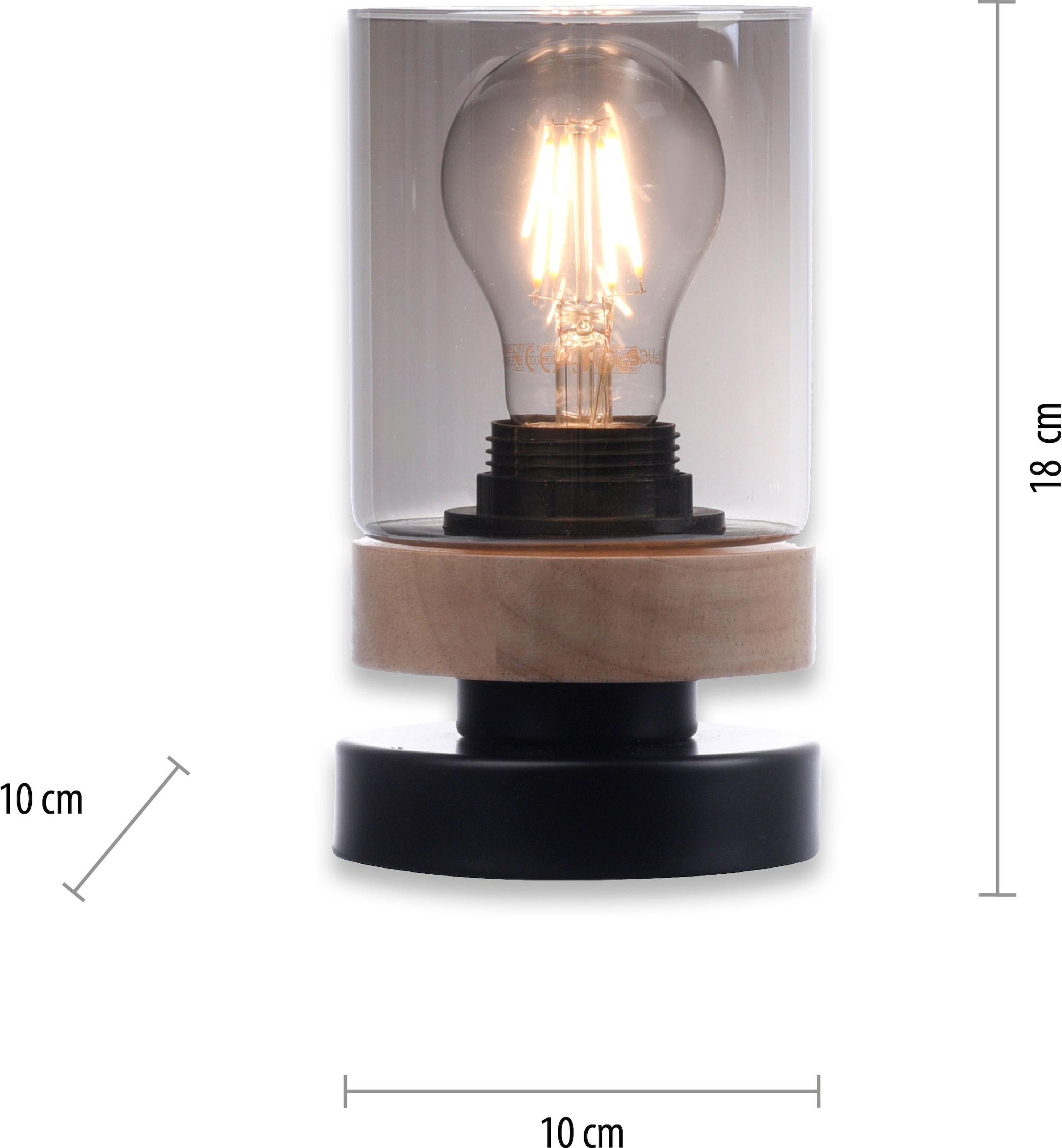 Home affaire Tischleuchte »Tendon«, 1 flammig-flammig, Tischlampe, Glas,  Holz, Rauchglas, geeignet für Leuchtmittel - E27 online kaufen | mit 3  Jahren XXL Garantie | Tischlampen