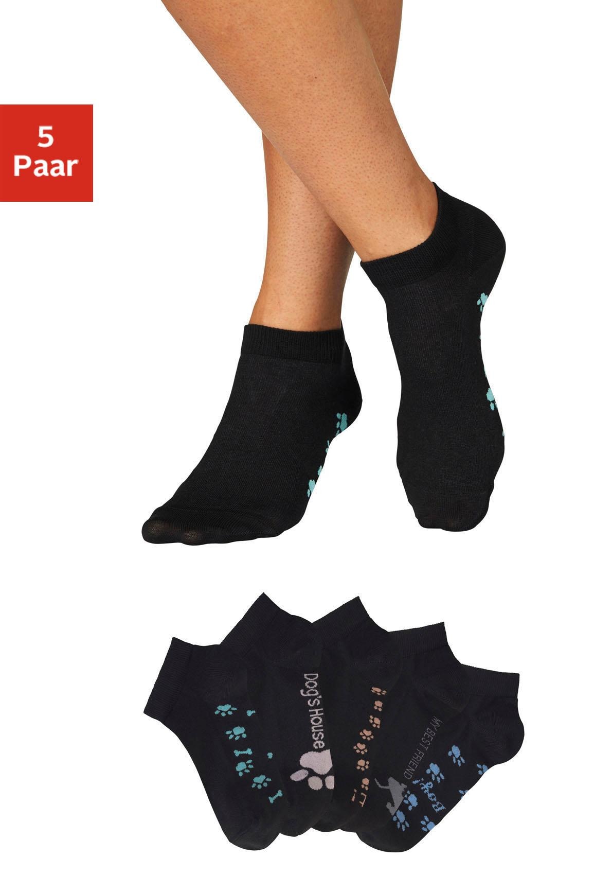 Sneakersocken, (Packung, 5 Paar), mit süßem Pfotendesign unter der Sohle