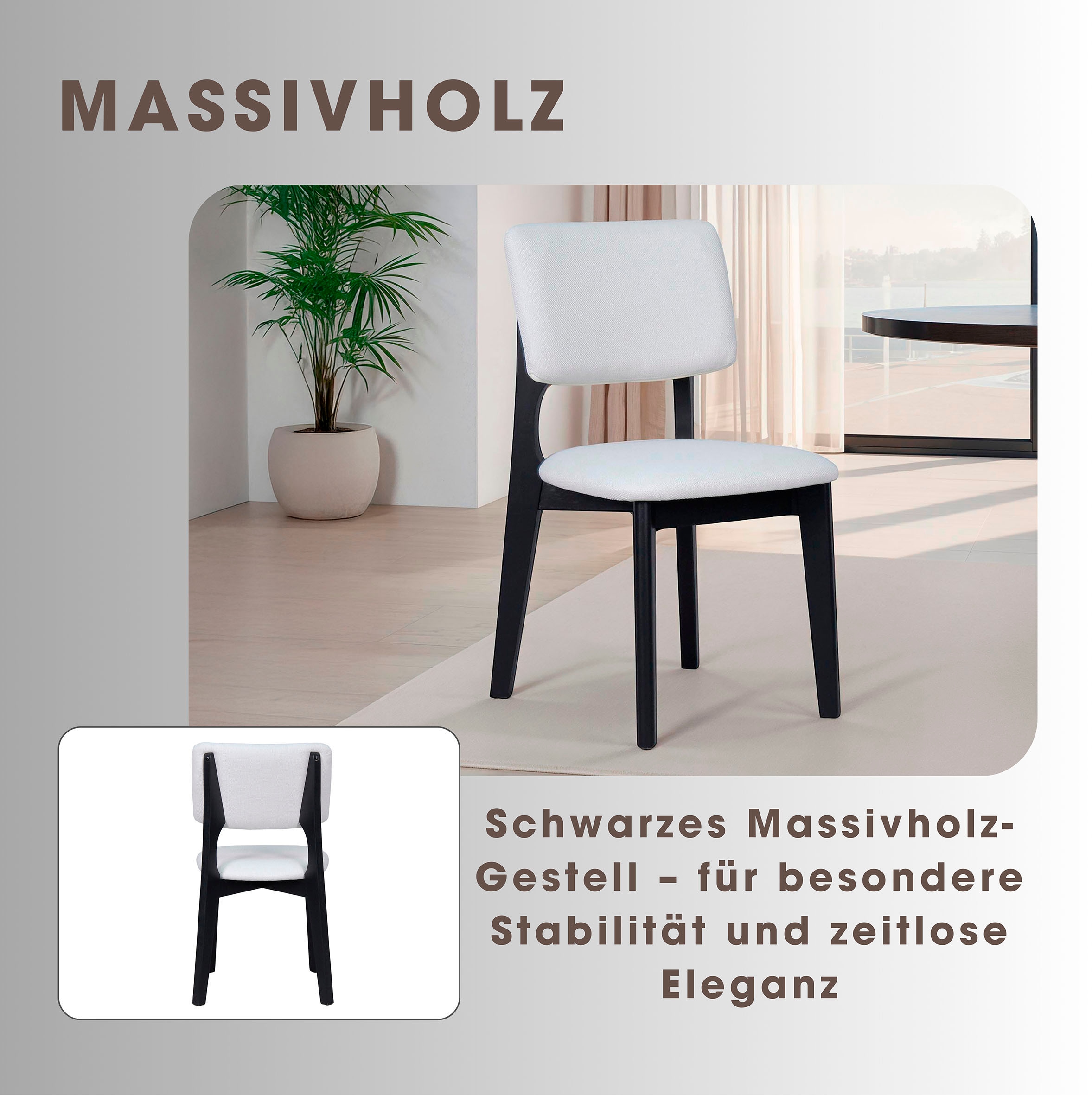 byLIVING Esszimmerstuhl »Elsa« (Set) 2 Stk.modern gemütlicher Massiv - Holzstuhl mit hochwertigem Webstoffpolster