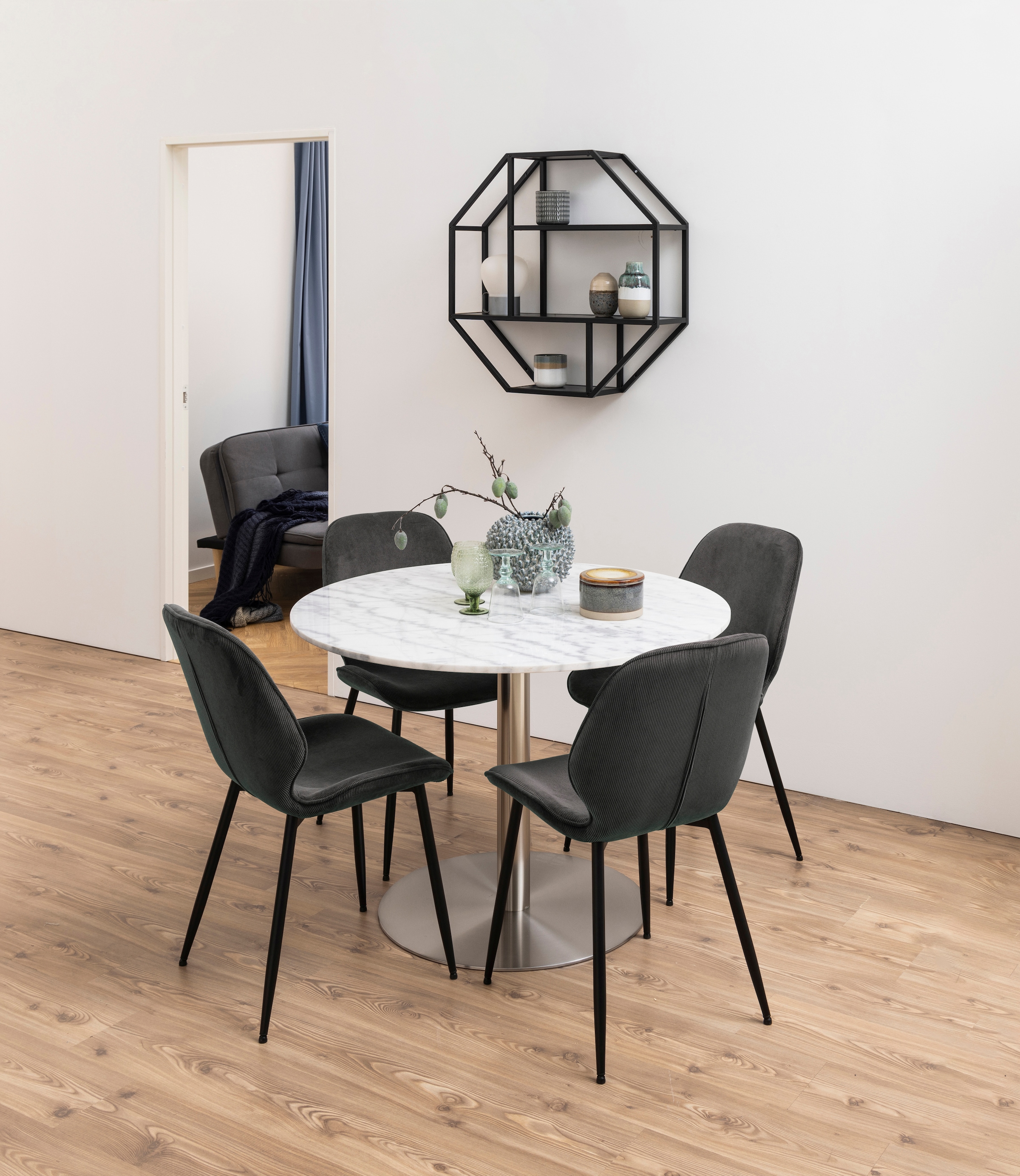 ACTONA GROUP Wandregal, Metallgestell, 2 Einlegeböden, Achteckform und asymmetrischen Details