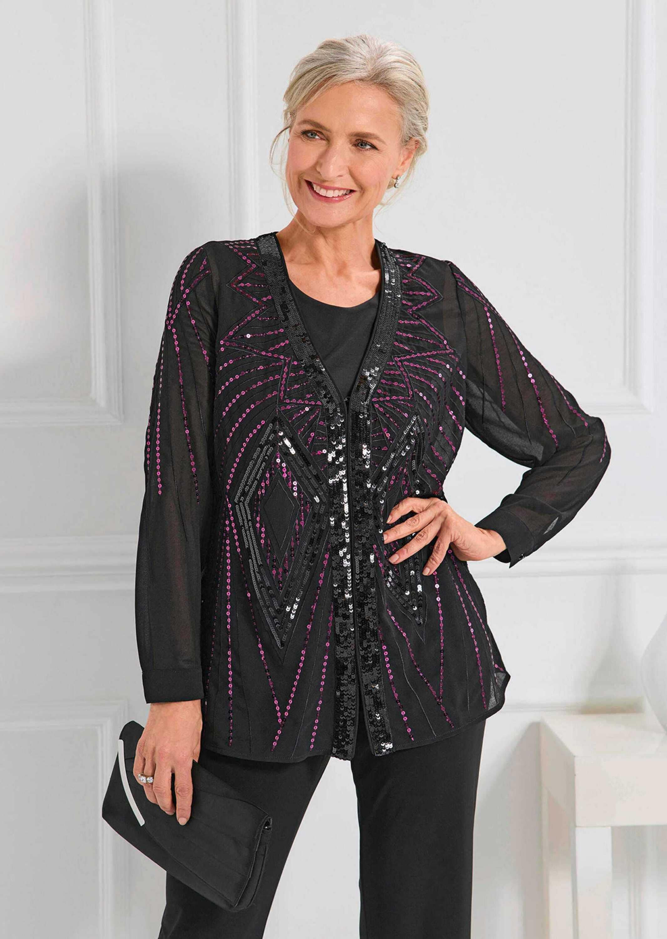 GOLDNER Chiffonbluse »Chiffon-Jäckchen mit Pailletten«