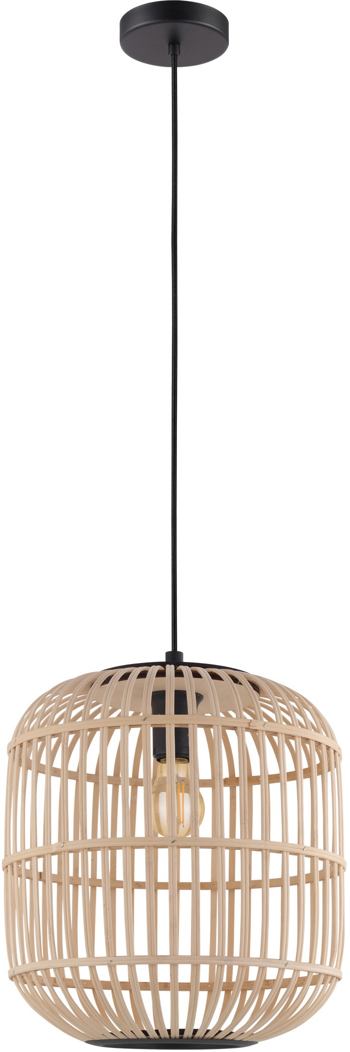 EGLO Pendelleuchte »BORDESLEY«, 1 flammig, Leuchtmittel E27 | ohne Leuchtmittel, schwarz / Ø35 x H110 cm / exkl. 1 x E27 (je max. 28W) / Stahl und Holz