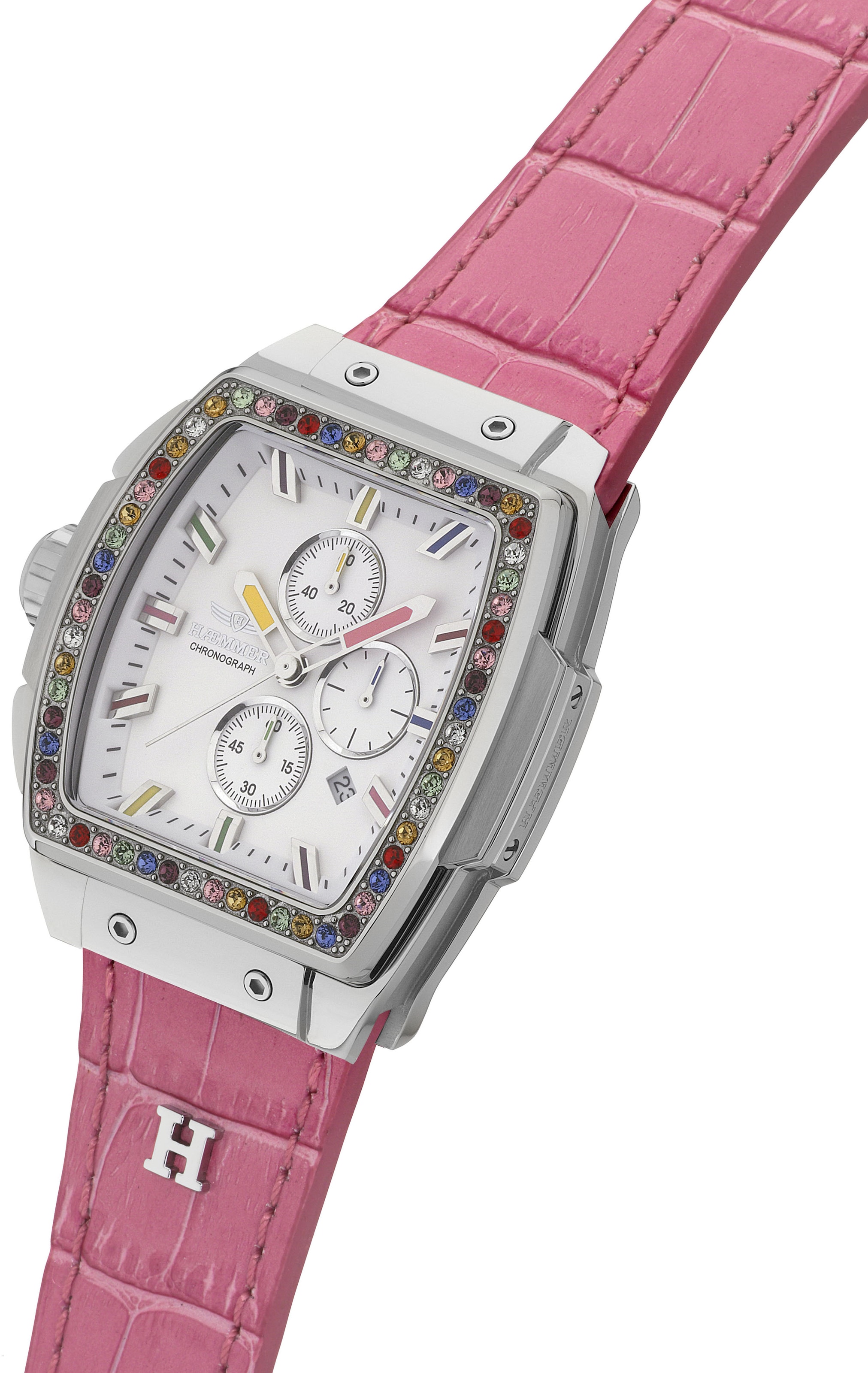 HAEMMER GERMANY Chronograph »TONNEAU« Quarzuhr, Armbanduhr,Damenuhr,Lederarmband,digital,Datum,Stoppfunktion