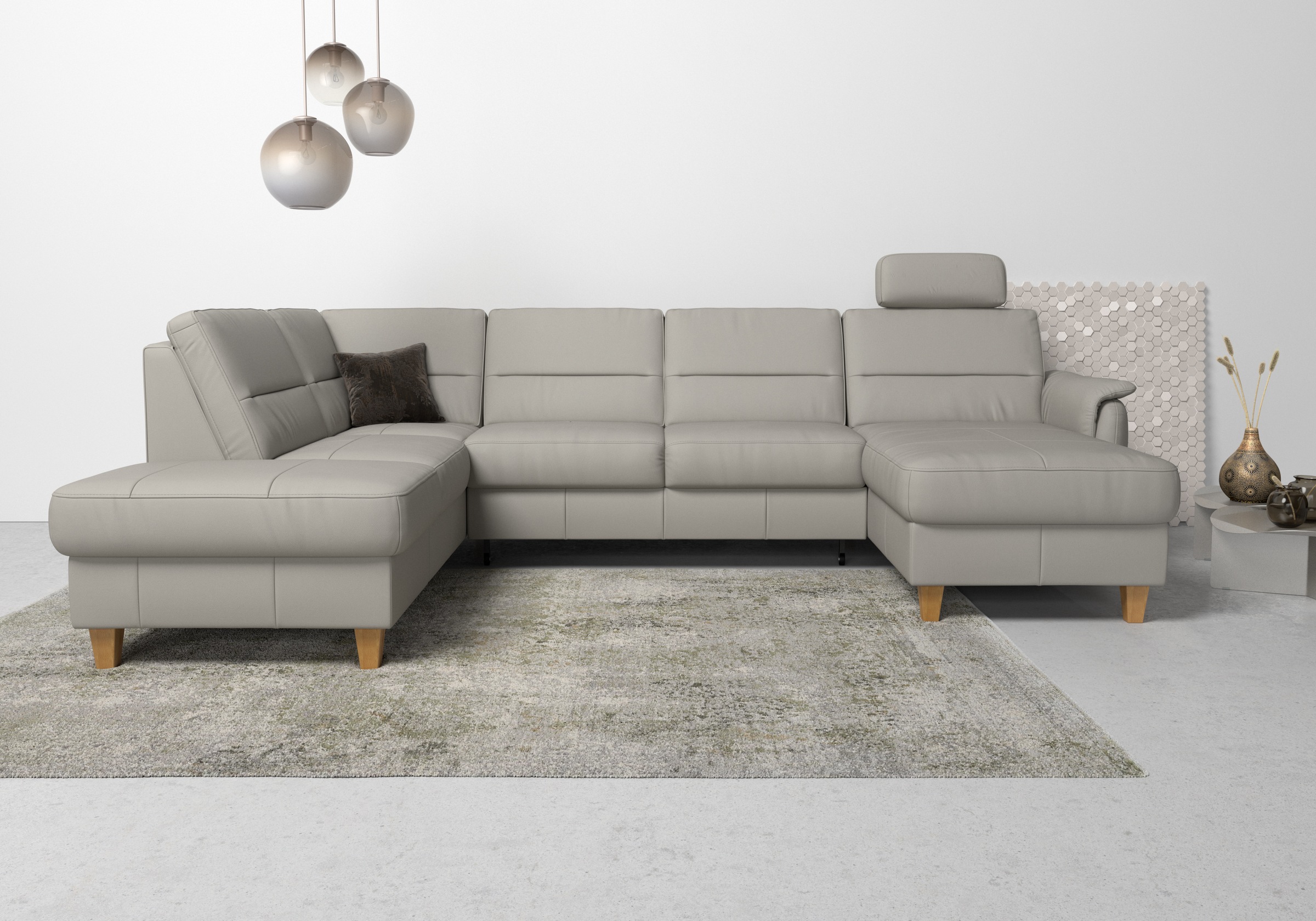 Home affaire Wohnlandschaft »Palmera U-Form, B: 308 cm«, optional Bettfunktion & Bettkasten, Federkern