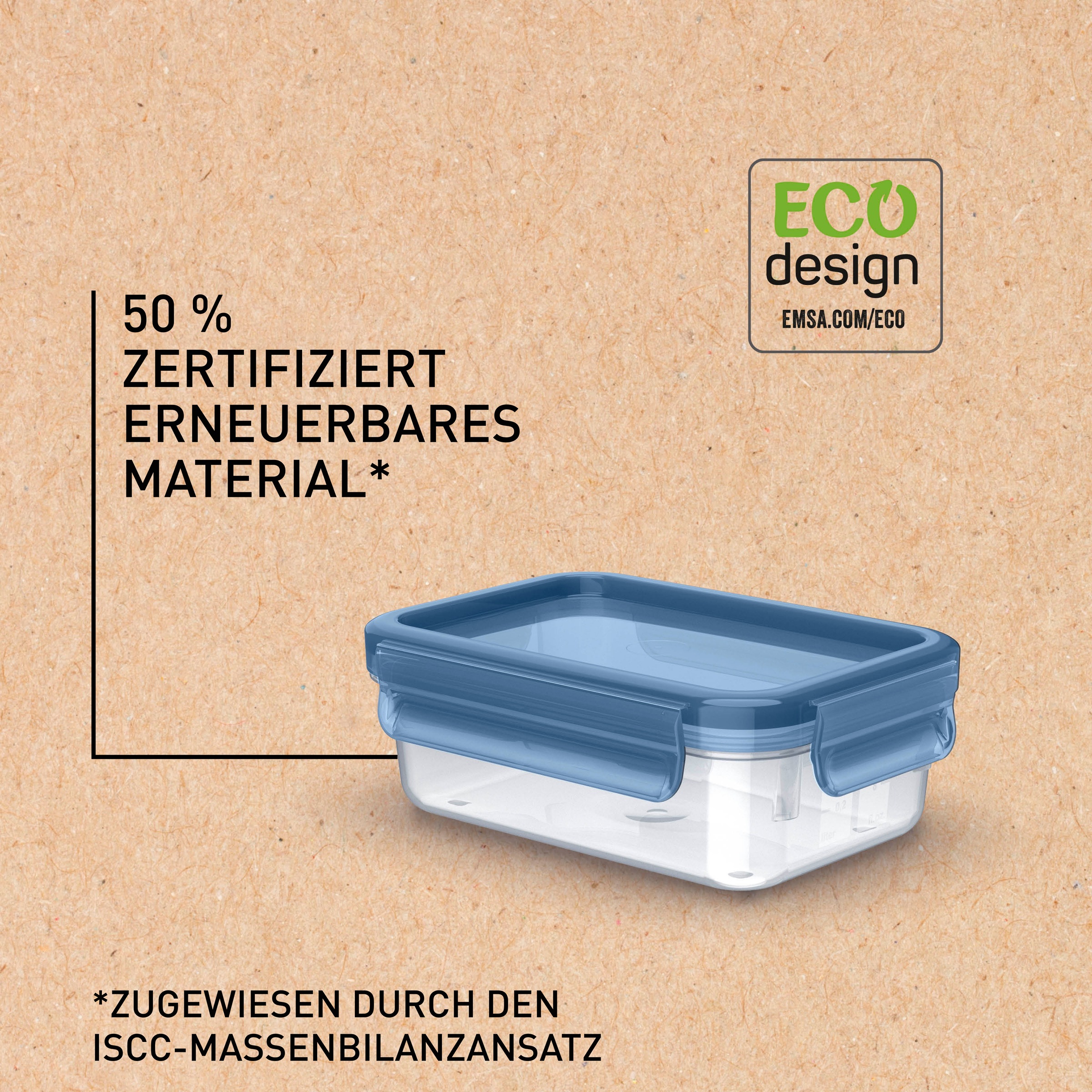 Emsa Frischhaltedose »Clip & Close Eco«, (2 tlg.), 0,55 L, rechteckig, Öko-Design, dicht, hygienisch, spülmaschinenfest