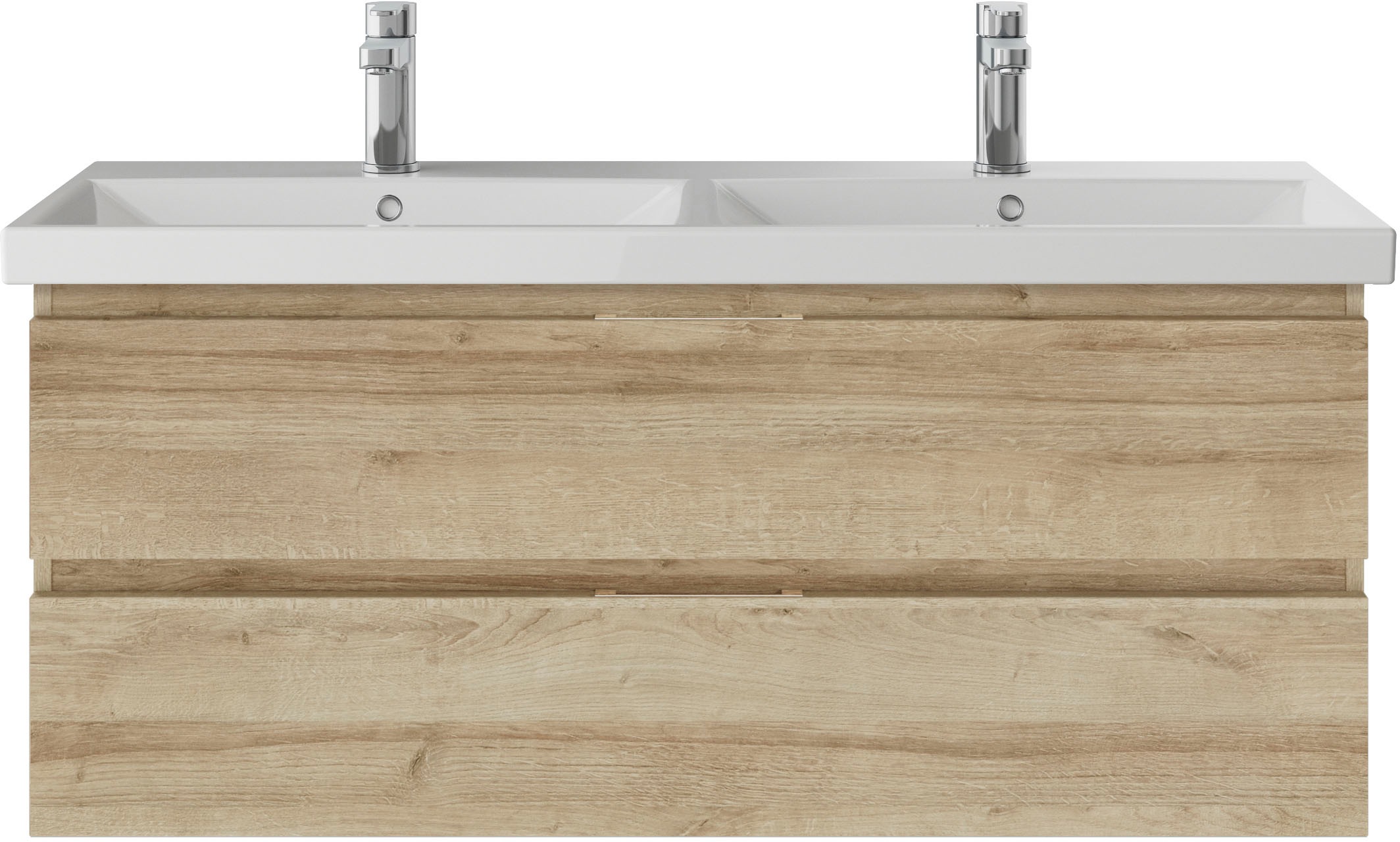 Saphir Badmöbel-Set »Serie 4035 2-teilig, Keramik-Doppelwaschtisch mit LED-Spiegelschrank«, (Set), Doppel-Waschplatz inkl Türdämpfer, 120 cm breit, 2 Schubladen, 3 Türen