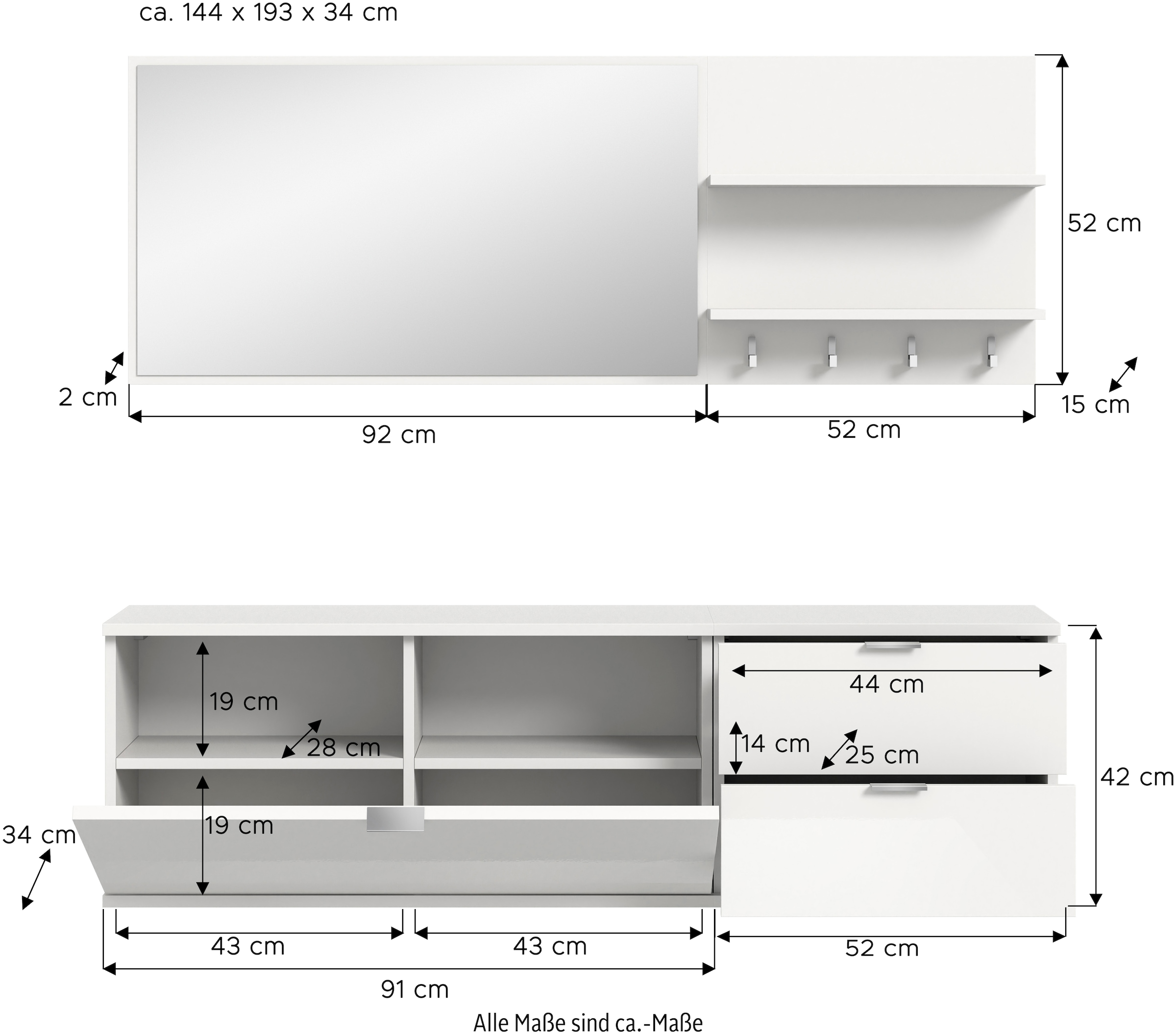 INOSIGN Garderoben-Set, (4 St.), Trondheim, Garderobenset 4-tlg., Breite 144 cm, Flur, Diele, Garderobe