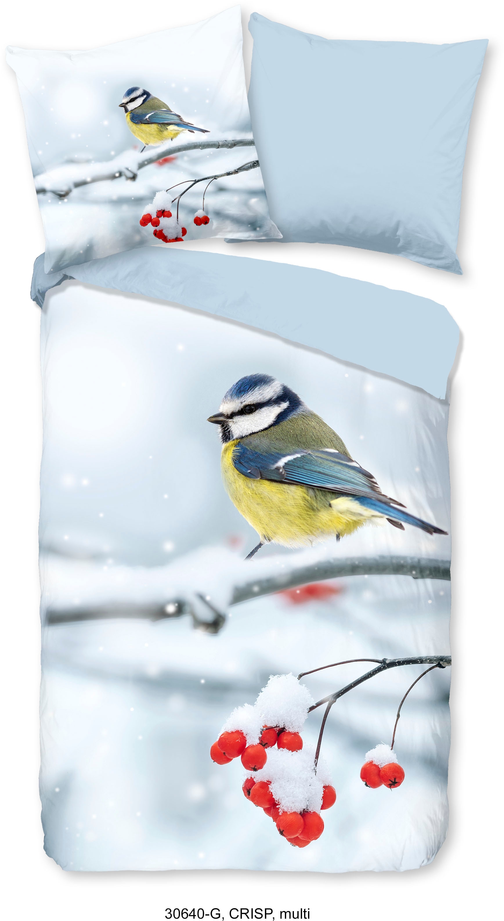 good morning Wendebettwäsche »Crisp«, 100% Baumwolle, 135x200, Reißverschluss, Wendeoptik, Vogel, Winter
