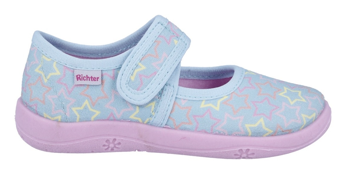 Richter Hausschuh »Mia WMS: Mittel«, Klettschuh mit pastellfarbenem Print, Größenschablone zum Download