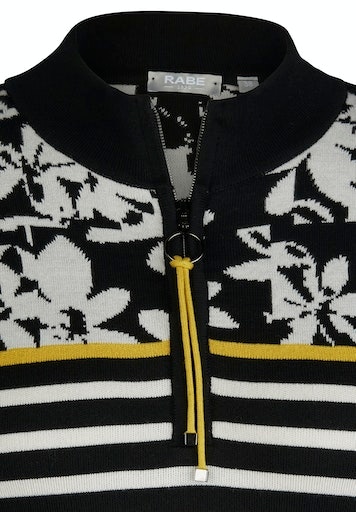 Rabe Stehkragenpullover, mit Streifen und Blumen Muster