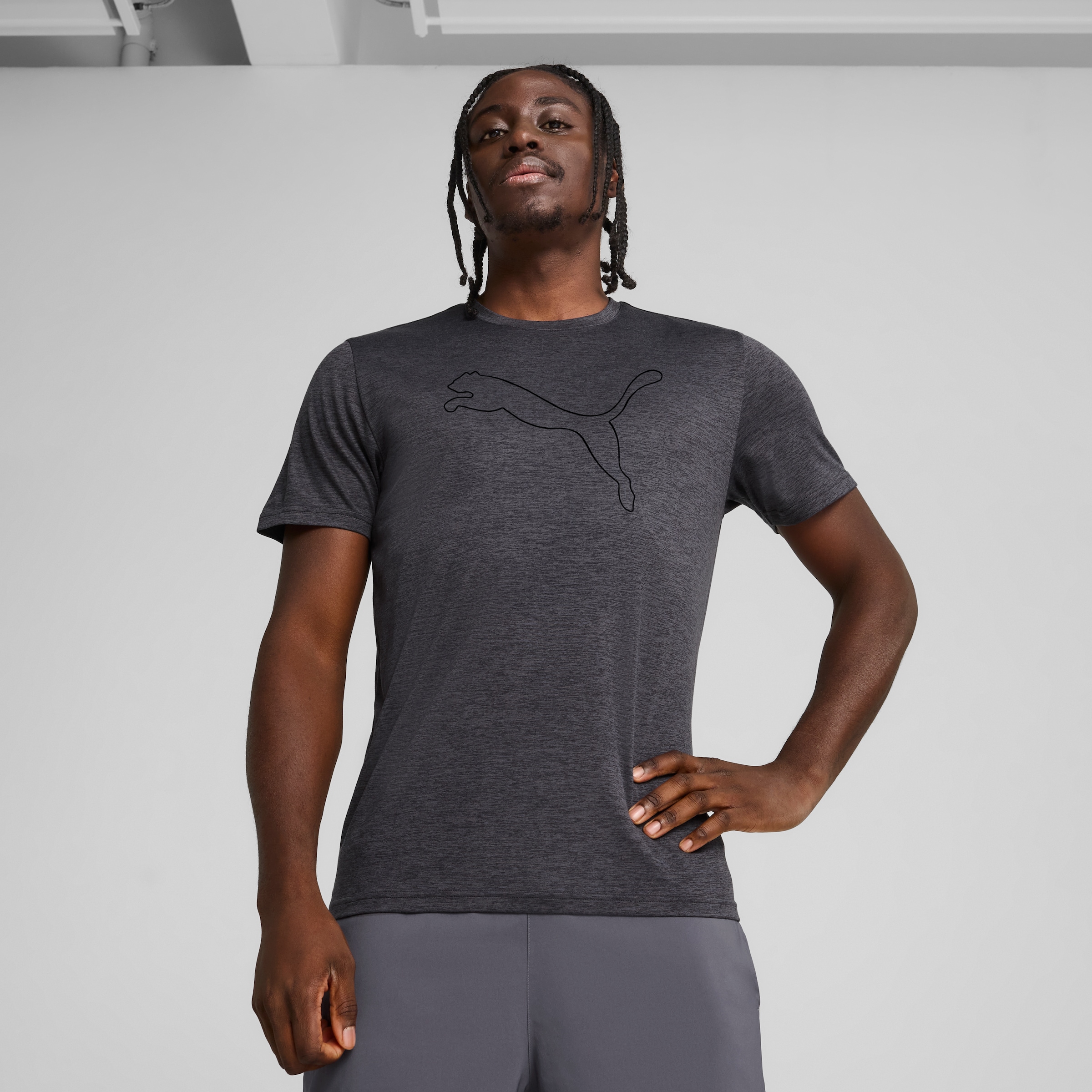 PUMA Trainingsshirt »M TAD ESSENTIAL HEATHER CAT TEE CF LARGE CAT« mit Rundhalsausschnitt, mit Kurzarm, für sportliche Aktivitäten