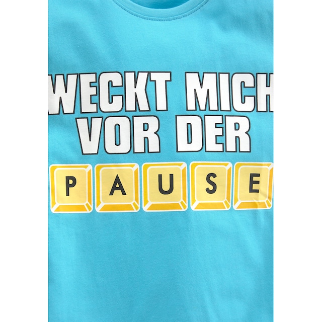 KIDSWORLD T-Shirt »WECK MICH VOR DER PAUSE«, Spruch bei