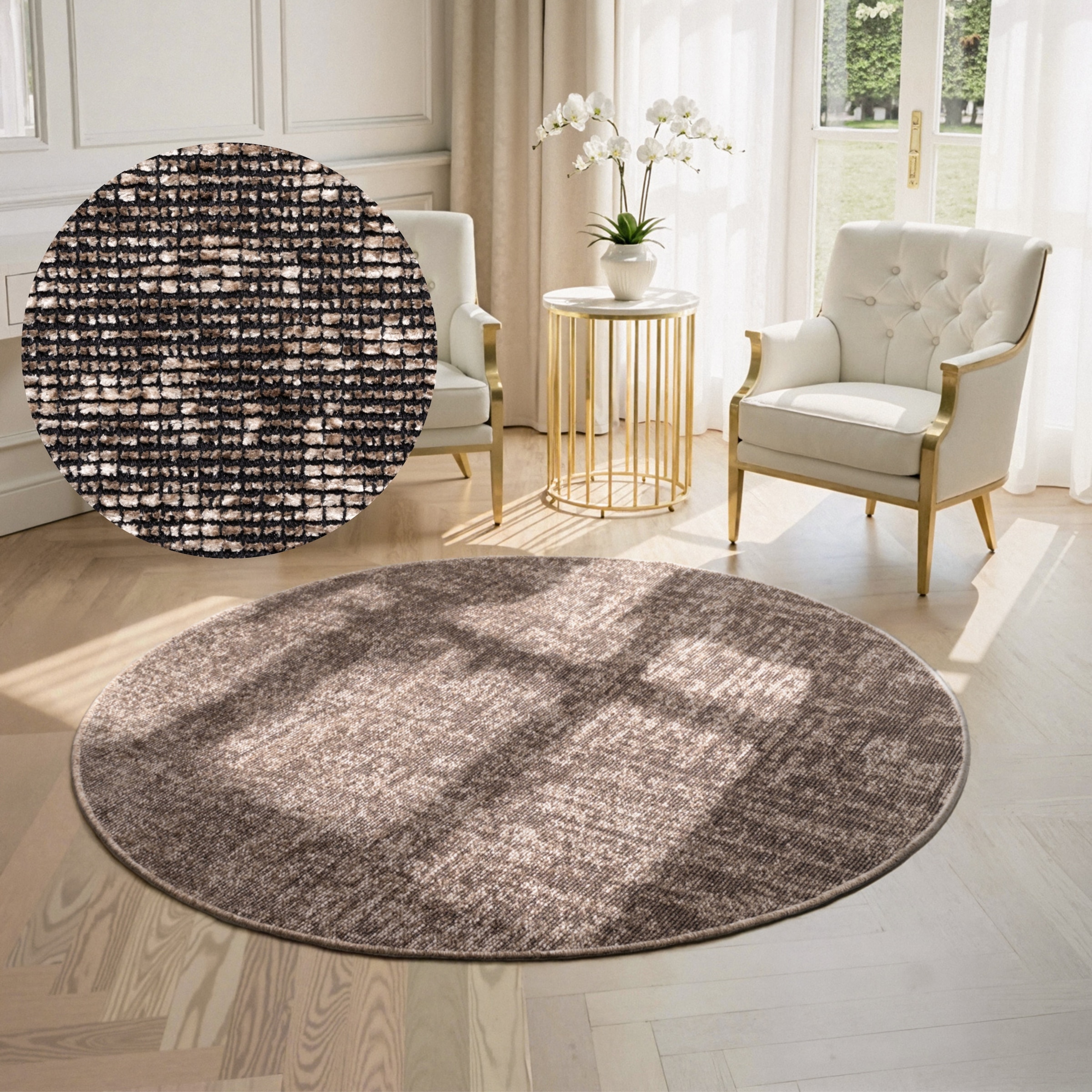 THE RUGS Brilliance Prisma Beige Rug & Runner Velour Abstract | Size: 160cm diameter