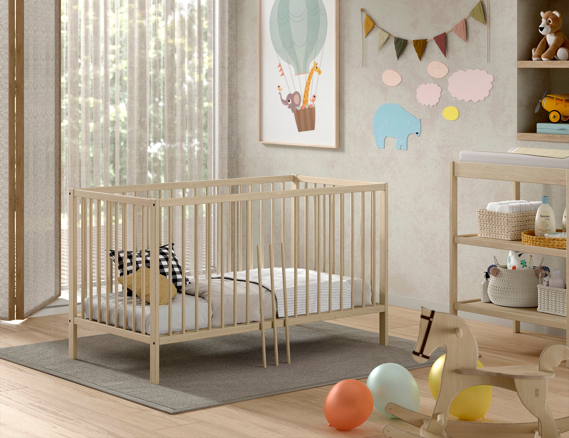 Vipack Babybett »Dino 70/140 mit 3-fach verstellb. Lattenrost, inkl. 3 Schlupfsprossen«, aus massiver Buche, umbaubar zum Juniorbett, wahlweise in 3 Farben