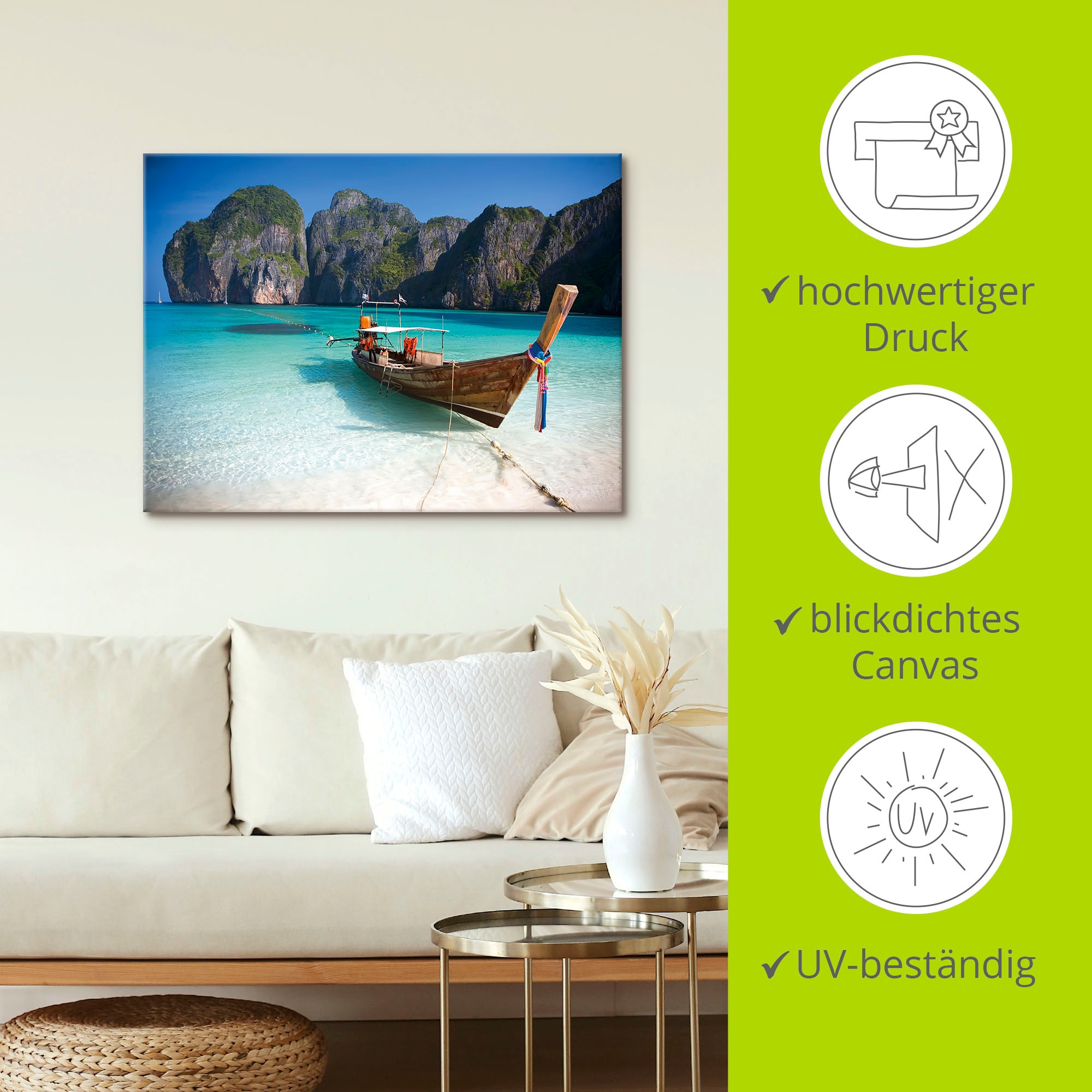 Artland Wandbild »Maya Bay, Koh Phi Phi Leh, Thailand«, Boote & Schiffe, (1 St.), als Leinwandbild, Poster, Wandaufkleber in verschied. Größen