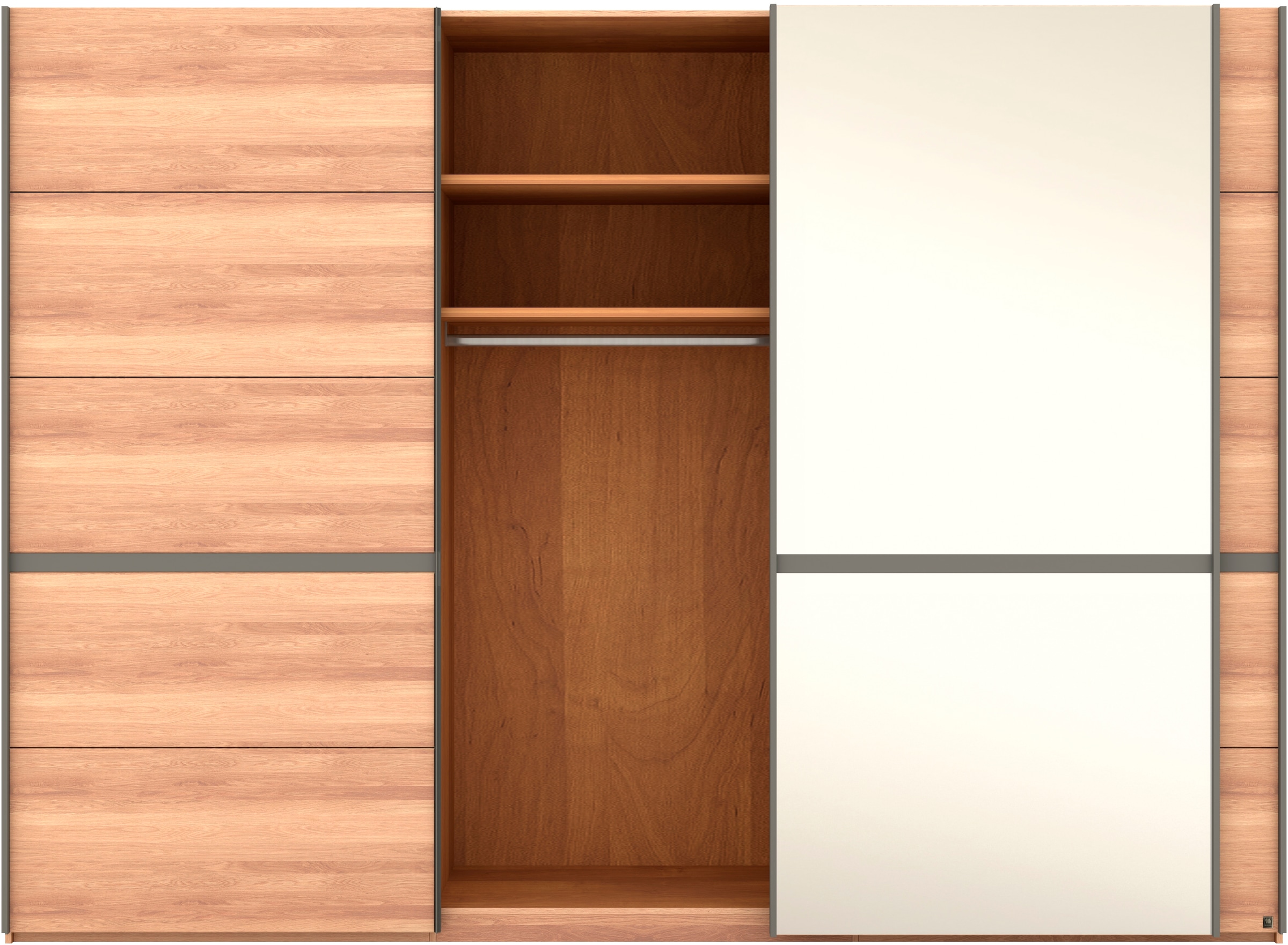 Musterring Schwebetürenschrank »Sorrent, Kleiderschrank, Schrank, Schiebetüren«, (Teilmassiv Eiche, MADE IN GERMANY), Türen in Eiche massiv mit Kassetten-Optik, verschiedene Maße verfügbar