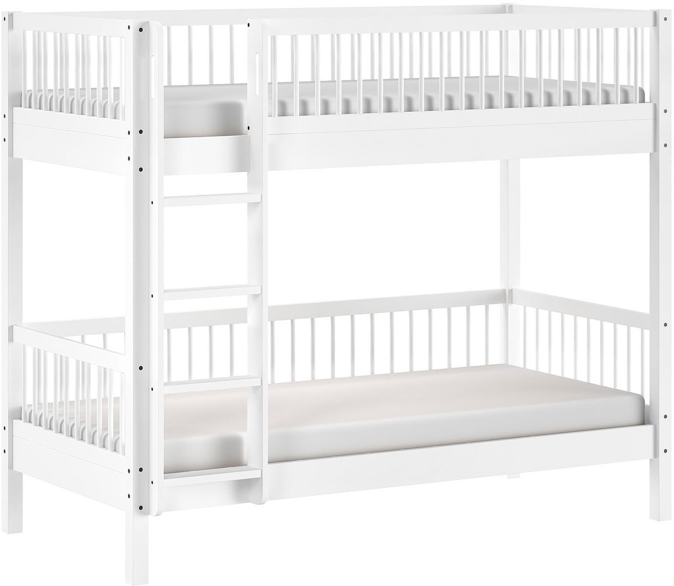 Home affaire Etagenbett »Buche massiv weiß, Made in Europe, langlebige Qualität«, (B/H/T ca. 208x176x98cm, inkl. Leiter, Absturzschutz oben umlaufend), 2 Lattenroste, wahlweise mit oder ohne Bettschublade