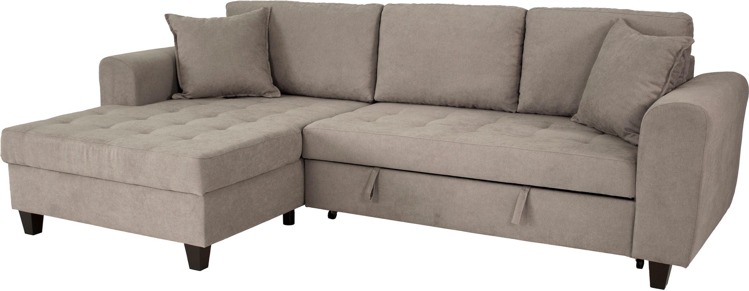 OTTO home Ecksofa »Moritz L-Form, B: 265 cm« mit Schlaffunktion, Bettkasten & Zierkissen