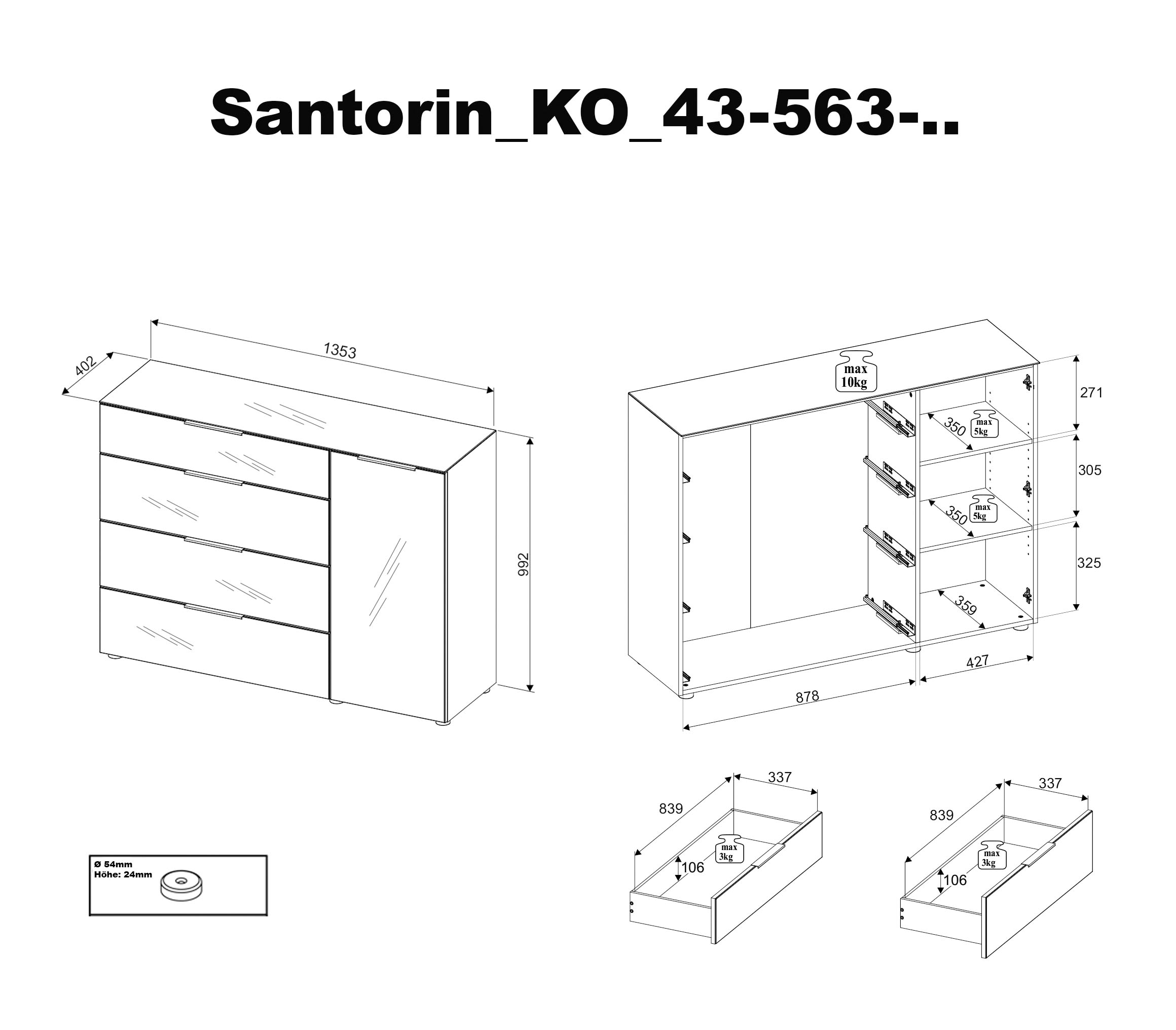 HBZ Kommode »Santorin, BxHxT 135x99x40 cm«, (1 St.), Breite 135cm, Softclose für Türen und Schubkästen, Melaminbeschichtung
