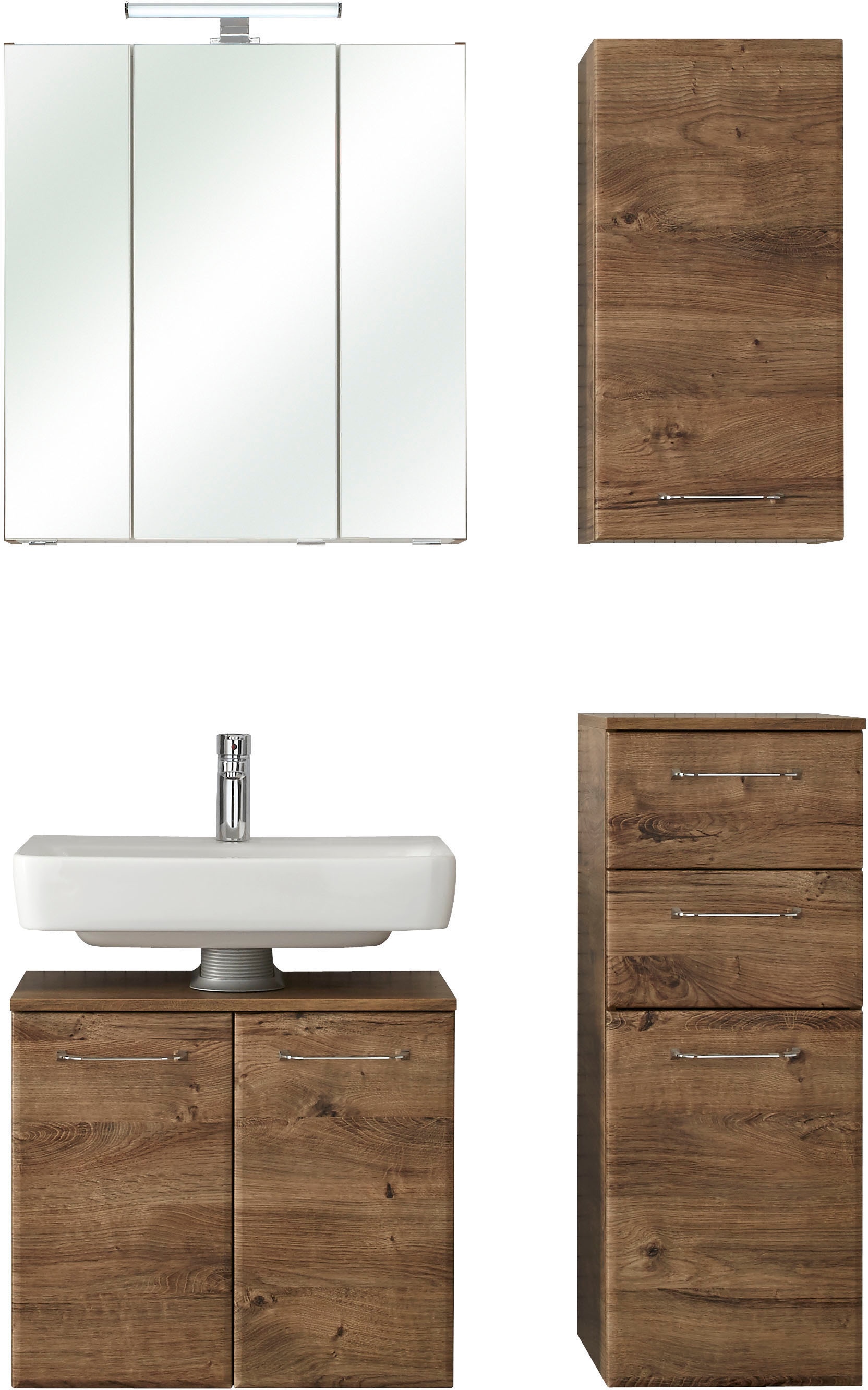 Saphir Badmöbel-Set »Quickset 943 4-teilig, Glaswaschtisch und LED-Spiegelschrank« Set, 4 Stk. tlg.