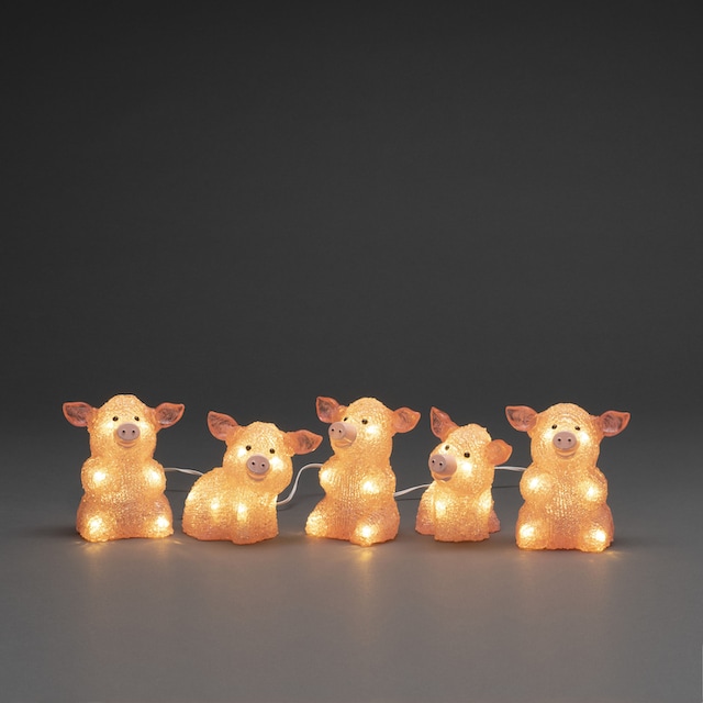 KONSTSMIDE LED-Lichterkette »Weihnachtsdeko aussen«, 40 St.-flammig, LED  Acryl Schweine 5-er Set, pink, 40 warm weiße Dioden auf Rechnung bestellen