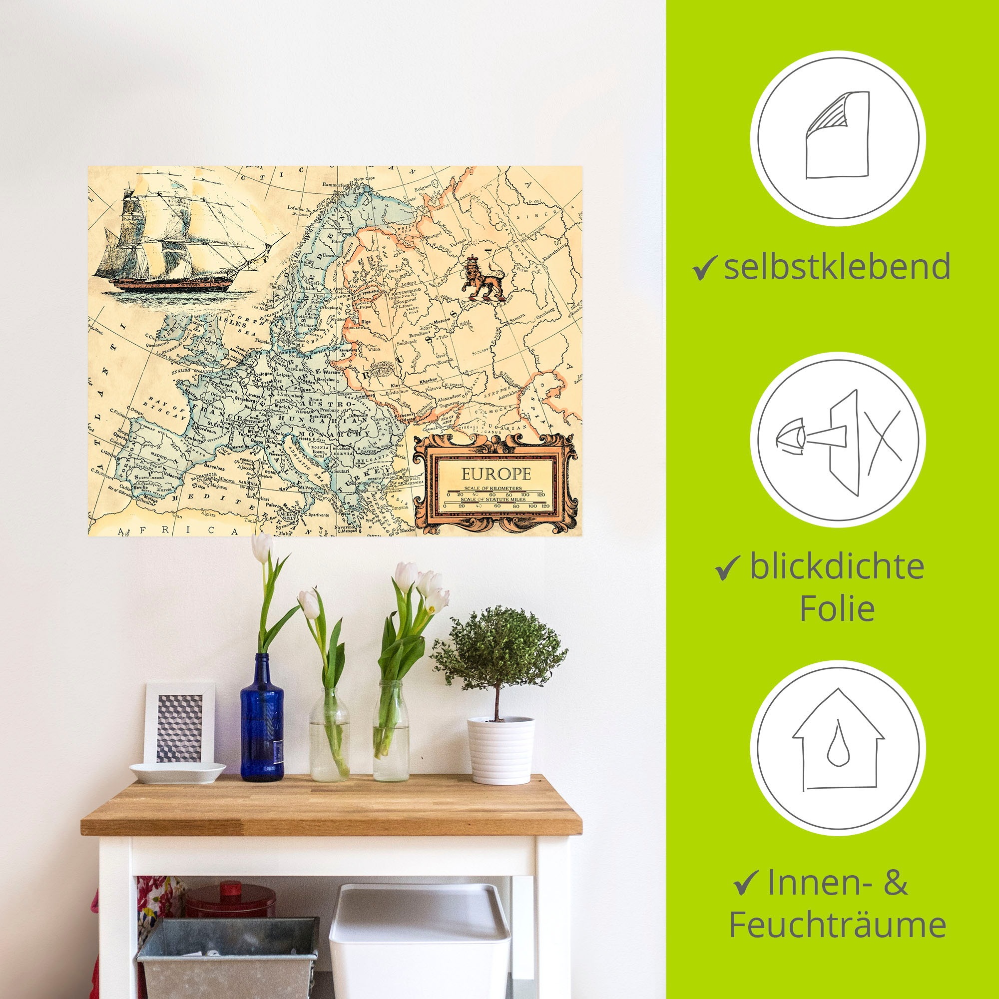 Artland Wandbild »Europakarte«, Landkarten, (1 St.), als Leinwandbild, Poster, Wandaufkleber in verschied. Größen