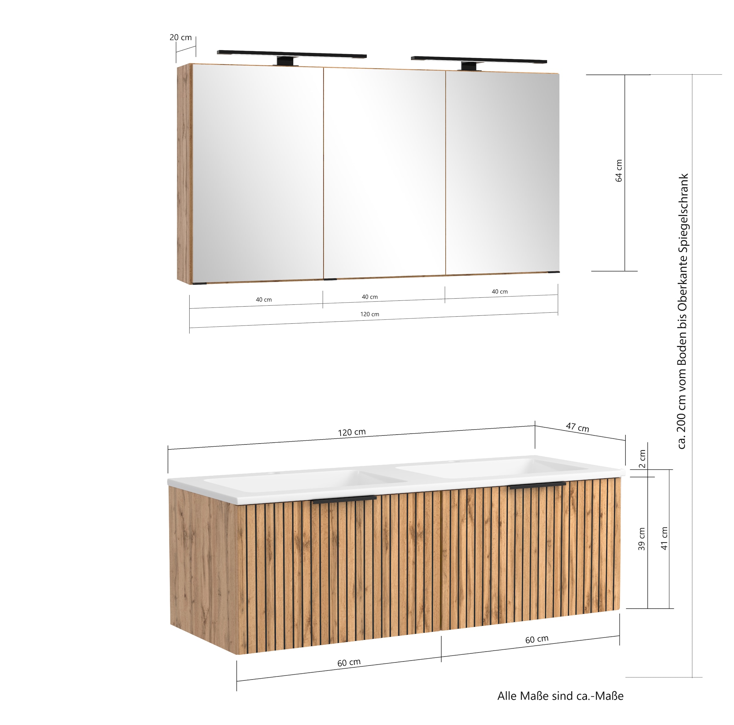 welltime Badmöbel-Set »Welltime, Carlton Waschtisch-Set, 80 oder 120 cm, gestreift«, (2 St.)