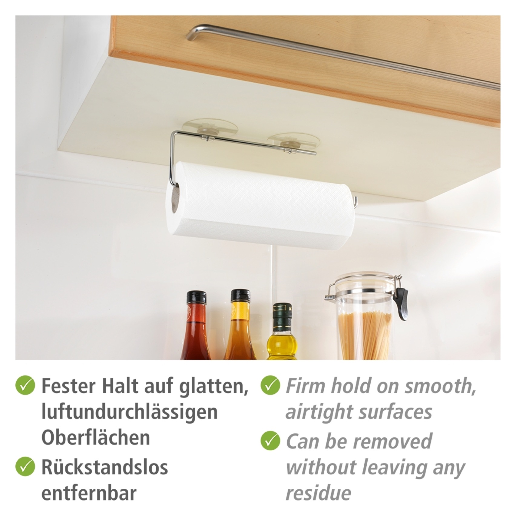 WENKO Wandrollenhalter »Modell Static-Loc®«, Küchenrollenhalter aus verchromtem Metall, Befestigen ohne Bohren