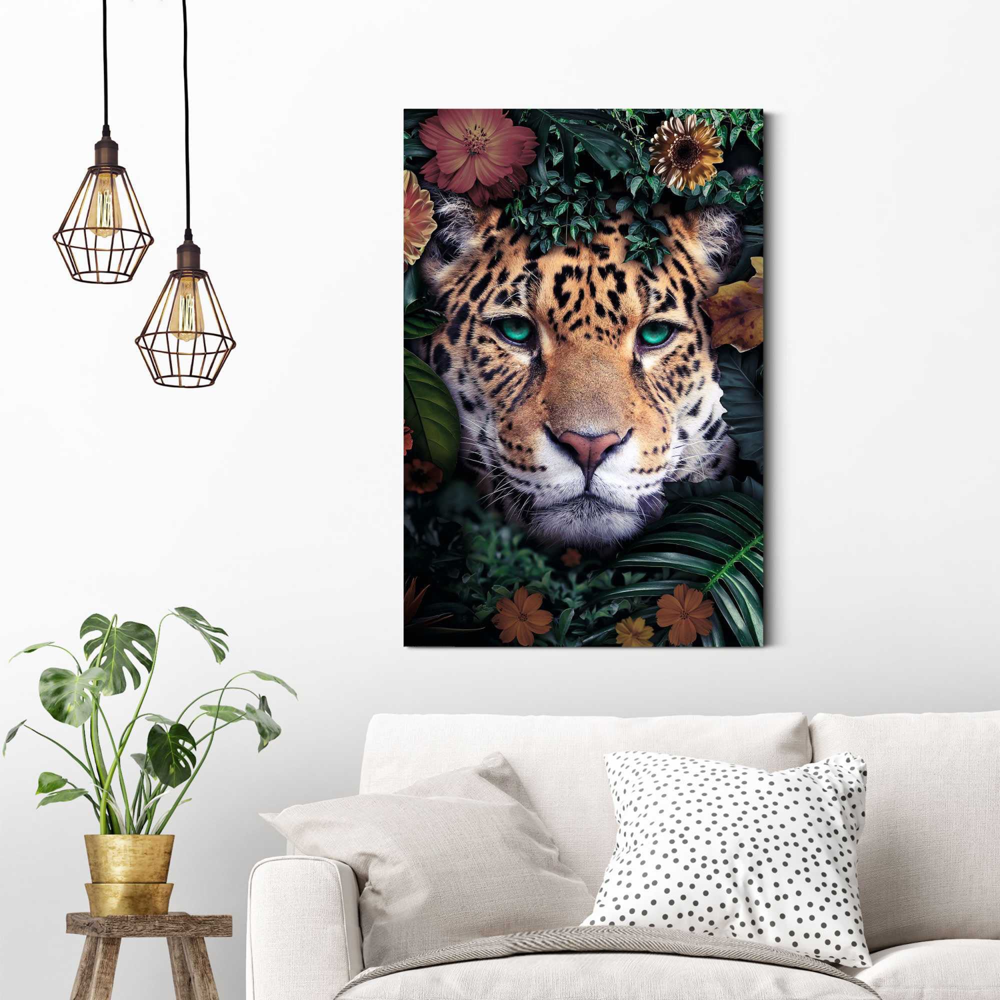 Reinders! Wandbild »Wandbild Leopard - bestellen Blumenkranz St.) Jungle - (1 bequem Leopard, Farbenfroh«