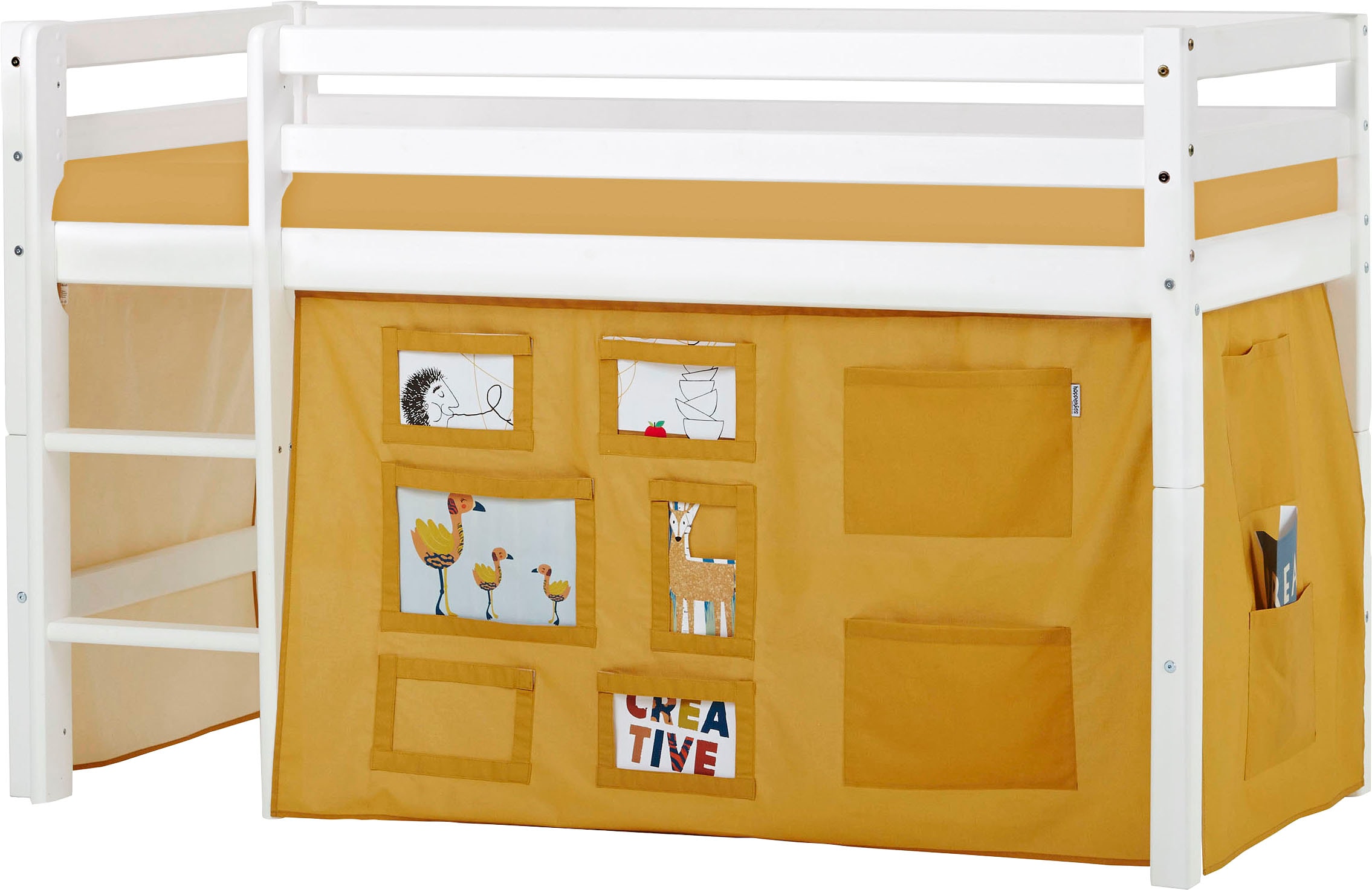 Hoppekids Hochbett »ECO Dream, Kinderbett, Spielbett, Halbhohes Bett aus Massivholz«, inkl. Vorhang-Set Creator, Bettgröße & Matratze wählbar