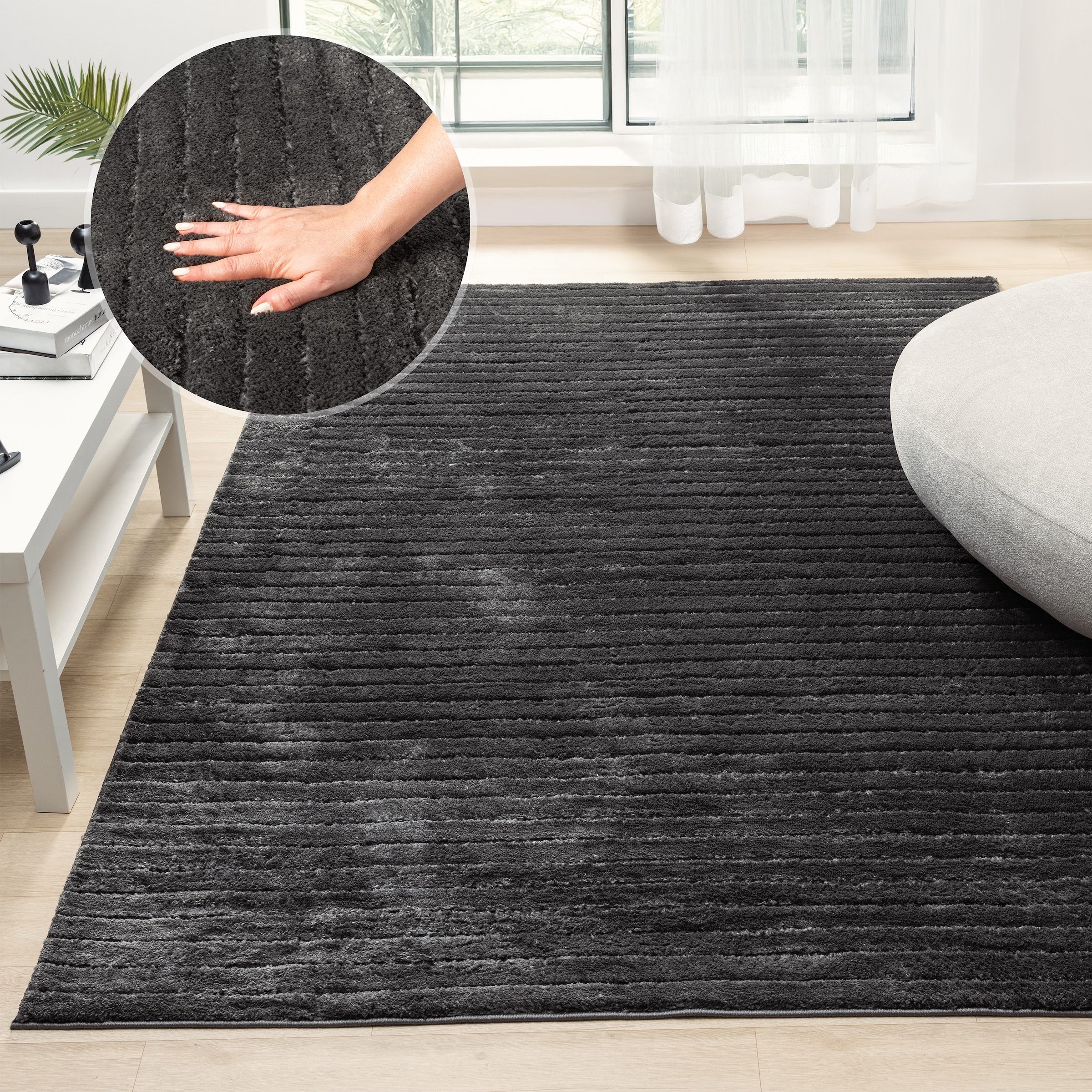 LeGer Home by Lena Gercke Teppich »Selma« rechteckig 19 mm Höhe Hoch-Tief-Struktur, Streifen Design, weich, Wohnzimmer, Schlafzimmer