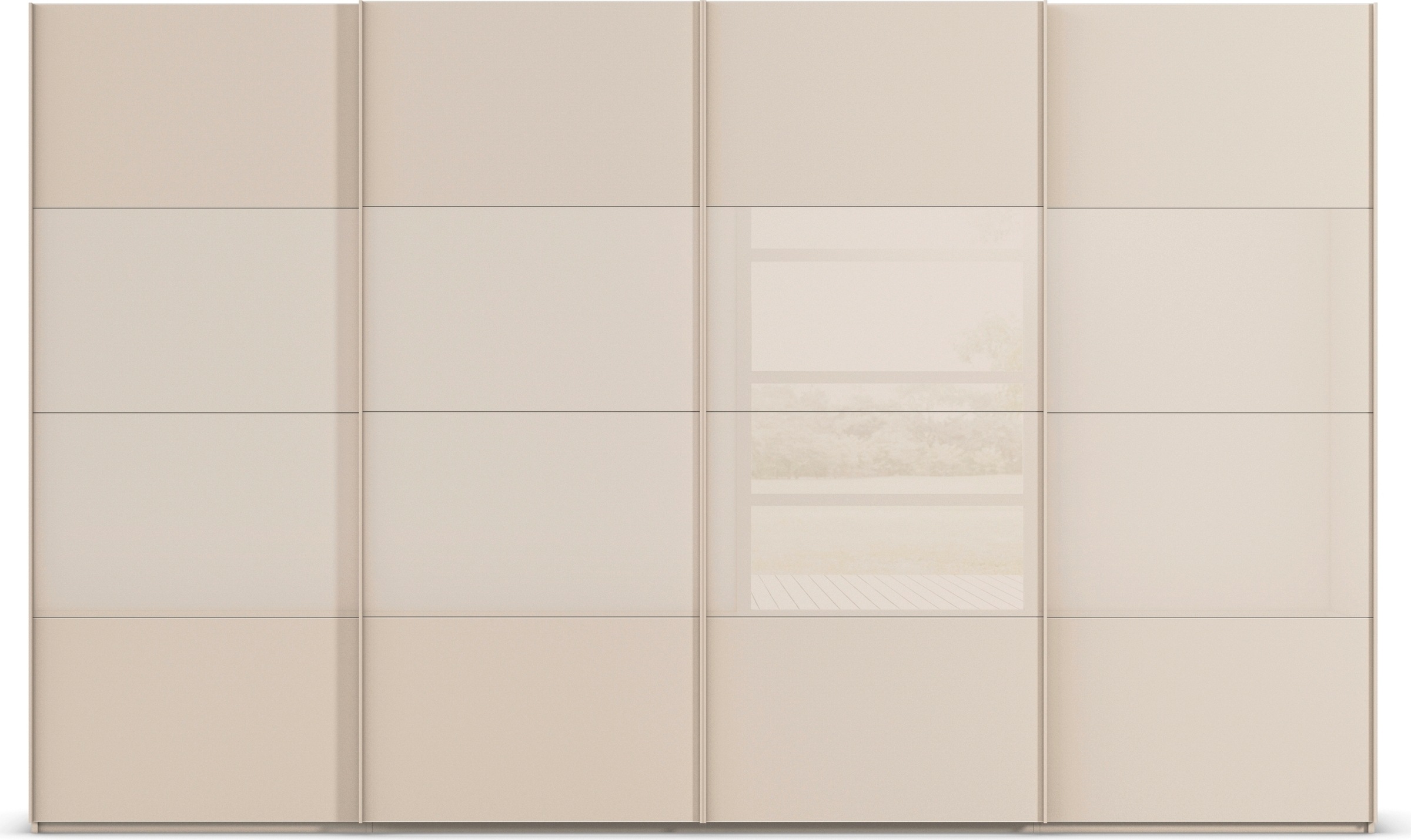 rauch Schwebetürenschrank »Kleiderschrank Schrank Garderobe Schlafzimmerschrank SCALE-FYRA«, edle Türen viergeteilt Glas matt/glänzend viele Farben MADE IN GERMANY